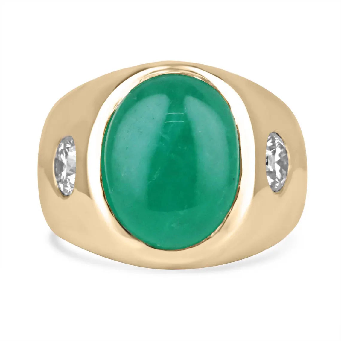 6.49 Carat Natural Emerald Cabochon Diamond Accent Three Stone Ring for Women - Elegant Wedding, Engagement & Anniversary Jewelry Gift