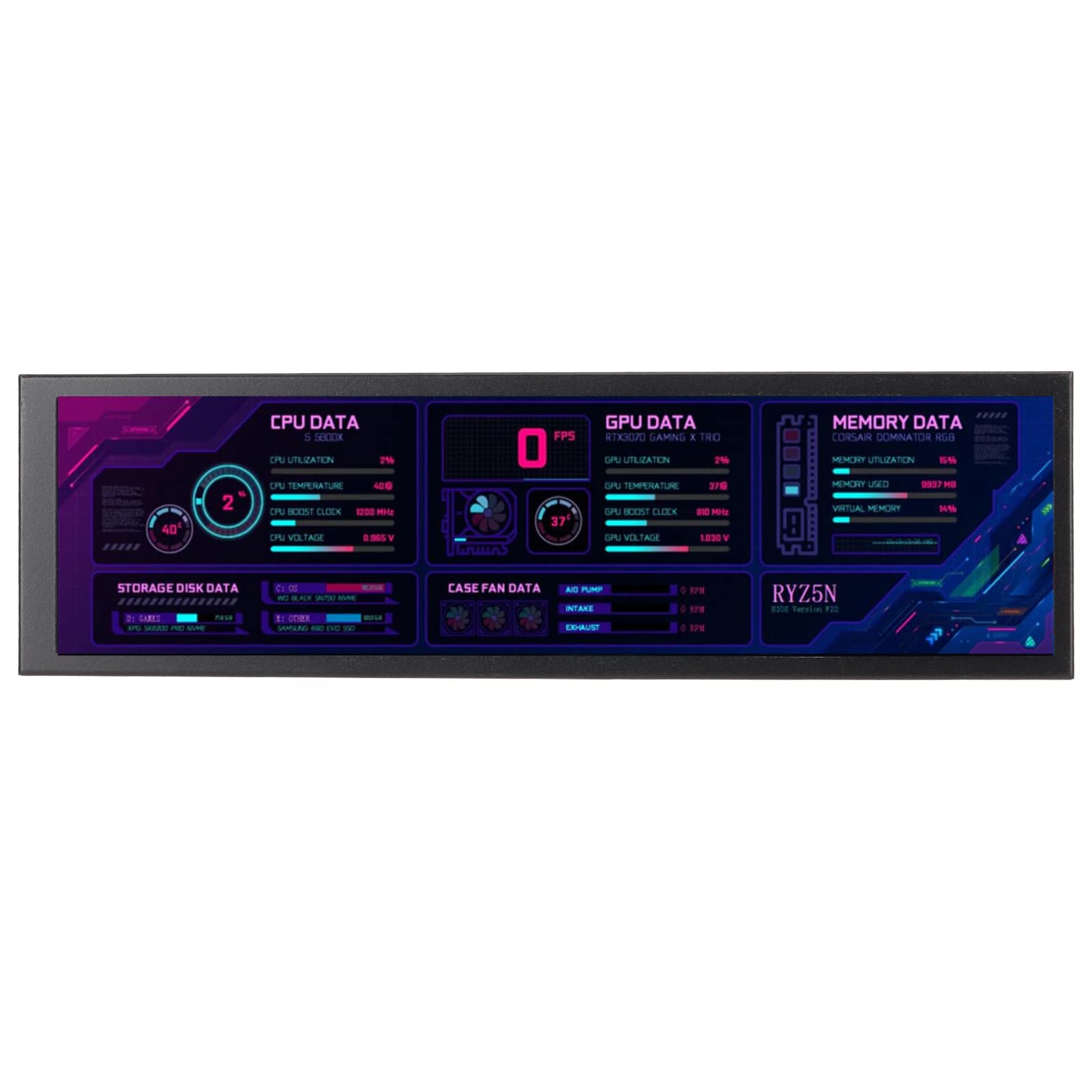 8.8 Inch Aida64 CPU Temperature Monitor - Metal Casing Secondary Screen for Laptop & PC | Real-Time Computer Temp Display | Perfect for Gaming Rigs, Workstations & Overclocking Setups (Black)