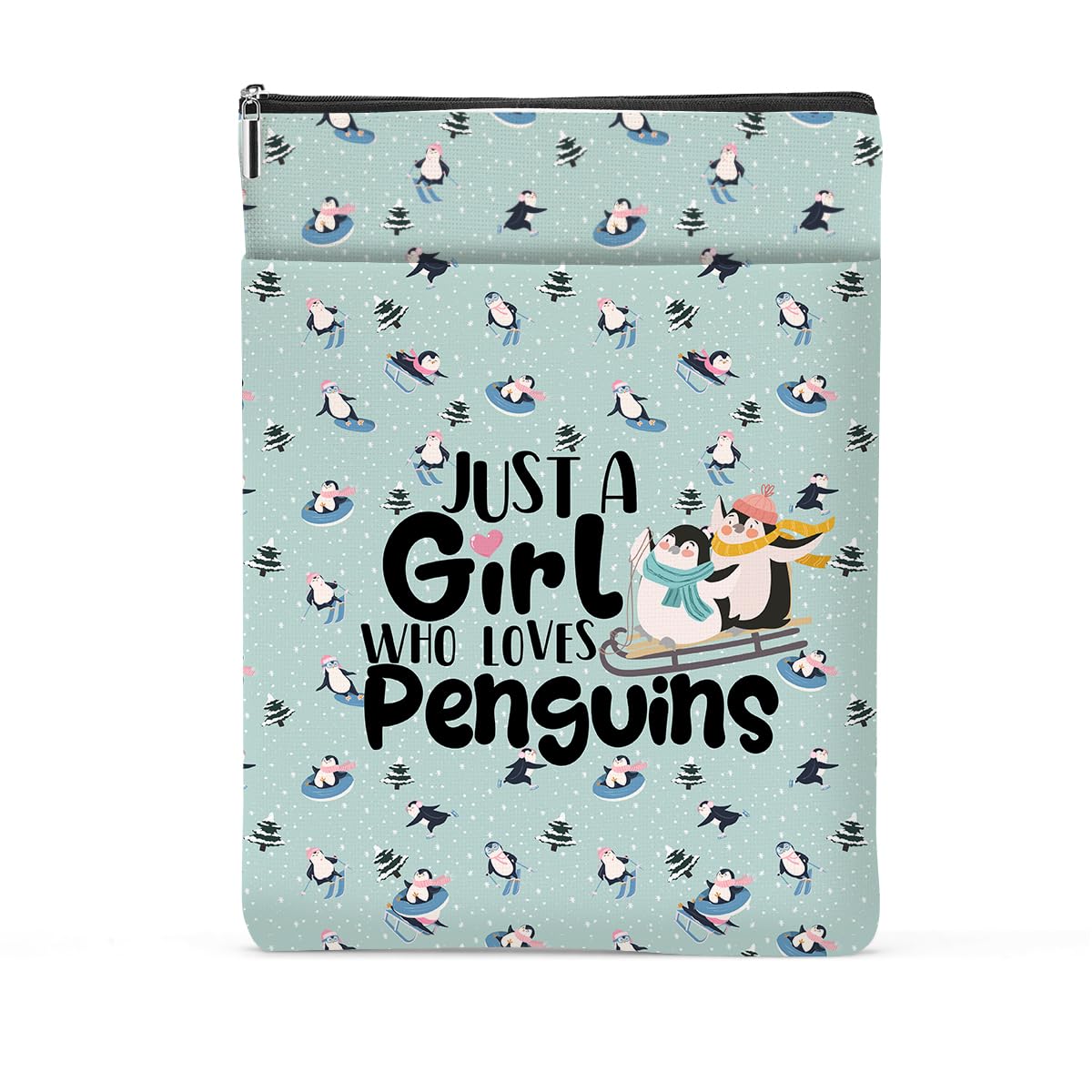 Cute Penguin Book Sleeve with Front Pocket - Book Protector & Book Lover Gift for Women, Girls, Bestie - Perfect for Birthday, Christmas, Book Club Accessories - Great for Reading, Travel, School & Library Use