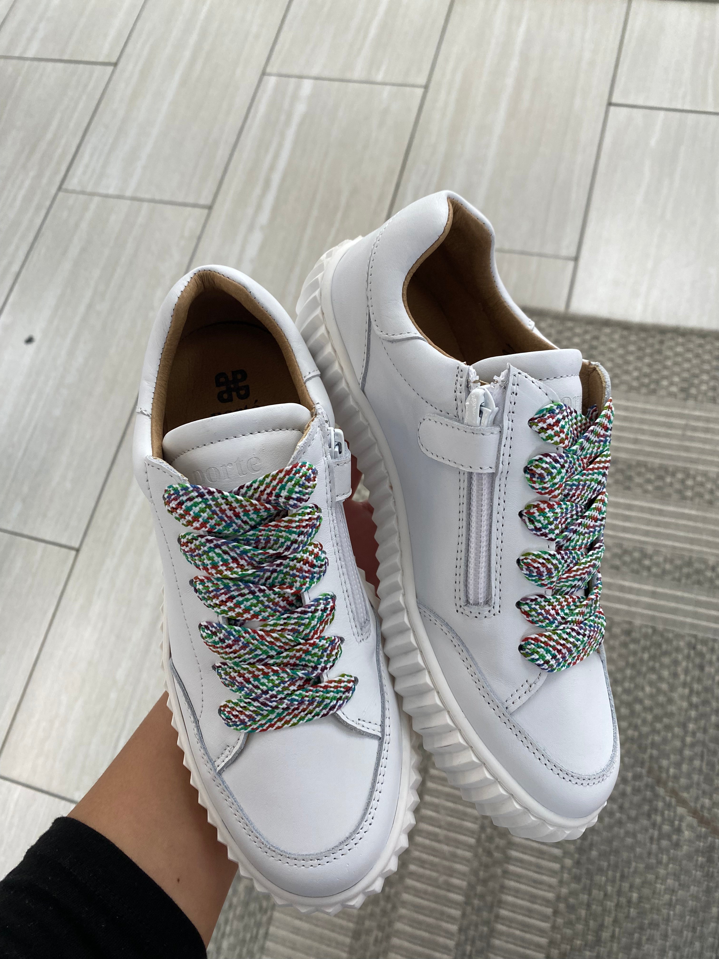 Porte White Rainbow Sneakers - Stylish & Comfortable Women's Running Shoes for Jogging, Gym Workouts & Casual Wear