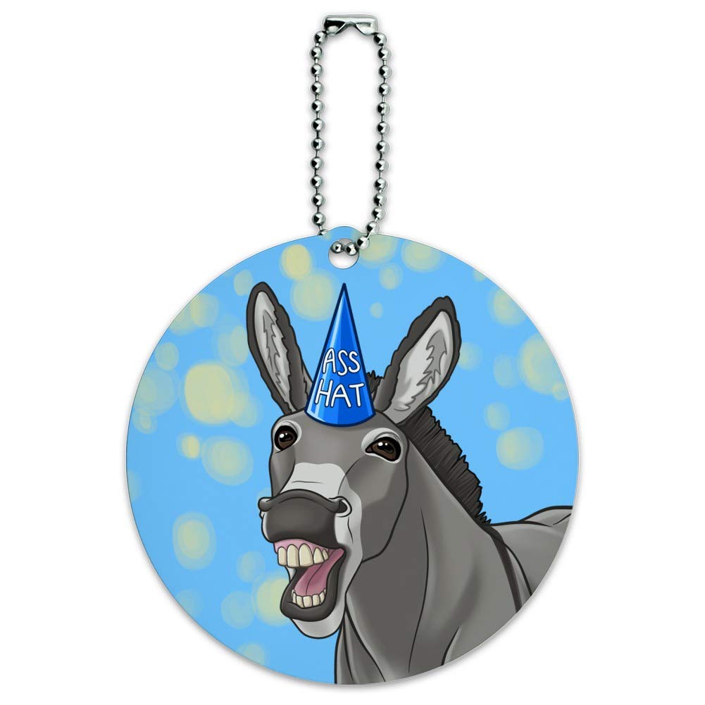 Funny Donkey Ass Hat Luggage ID Tag - Round Suitcase Carry-On Name Card for Travel Bags - Perfect for Vacation, Business Trips & Airport Identification