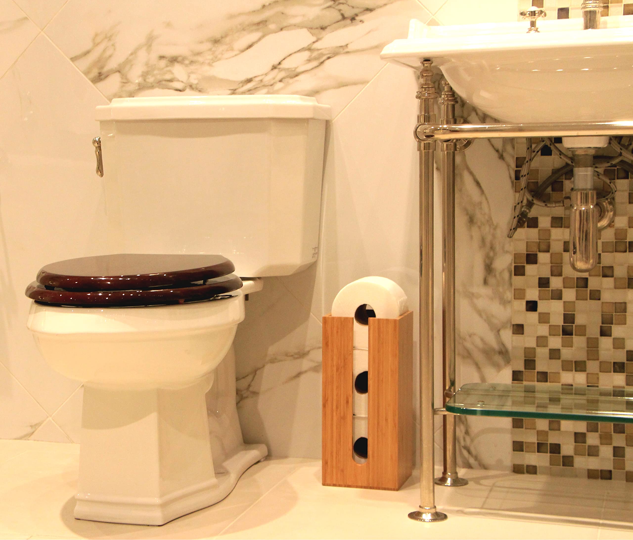Eco-Friendly Bamboo Toilet Paper Holder - Biodegradable Bathroom Organizer for Toilet Paper Storage | Freestanding & Handmade | Perfect for Small Bathrooms, RVs, and Eco-Conscious Homes