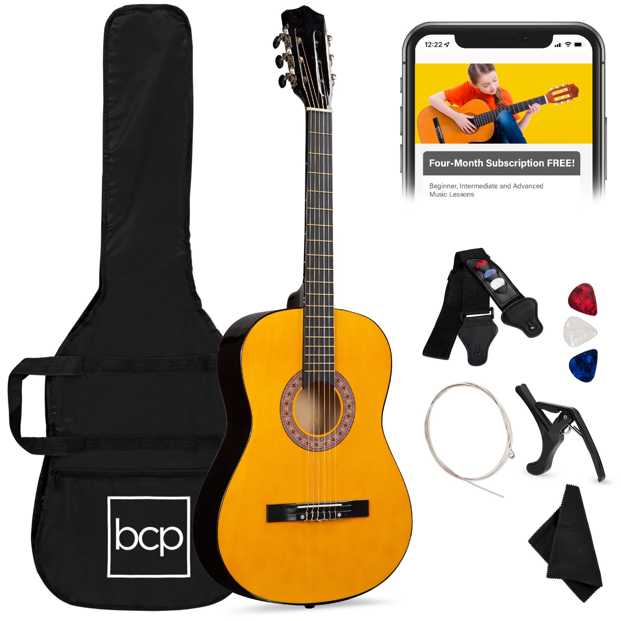 Best Choice Products 38-Inch All Wood Acoustic Guitar Starter Kit with Gig Bag, 6 Picks, Nylon Strings & Strap - Natural Finish | Perfect for Beginners, Travel & Home Practice