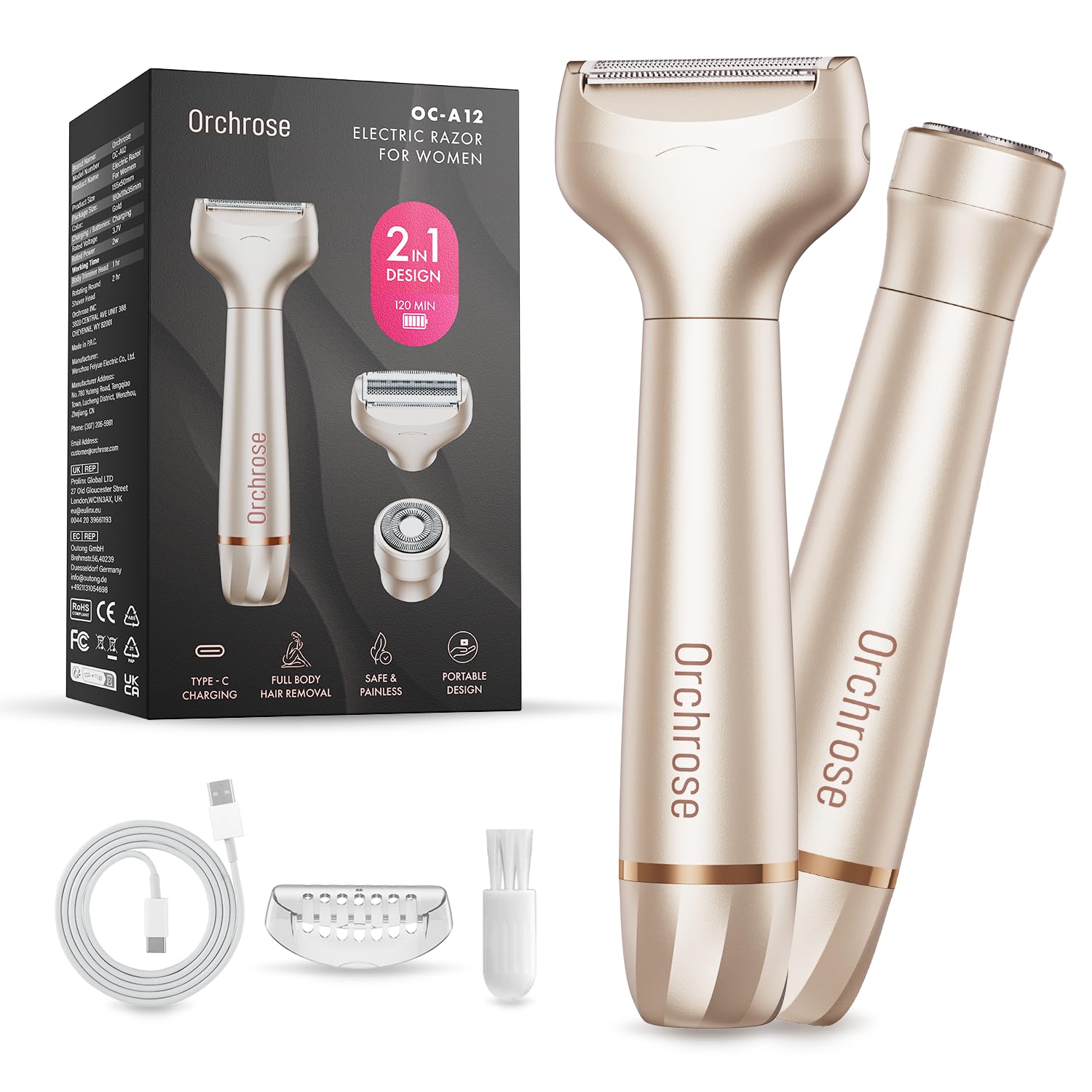 Painless Women's Electric Razor for Body & Face - Rechargeable Hair Remover for Legs, Underarms & Bikini Line | Smooth Shaving at Home or Travel
