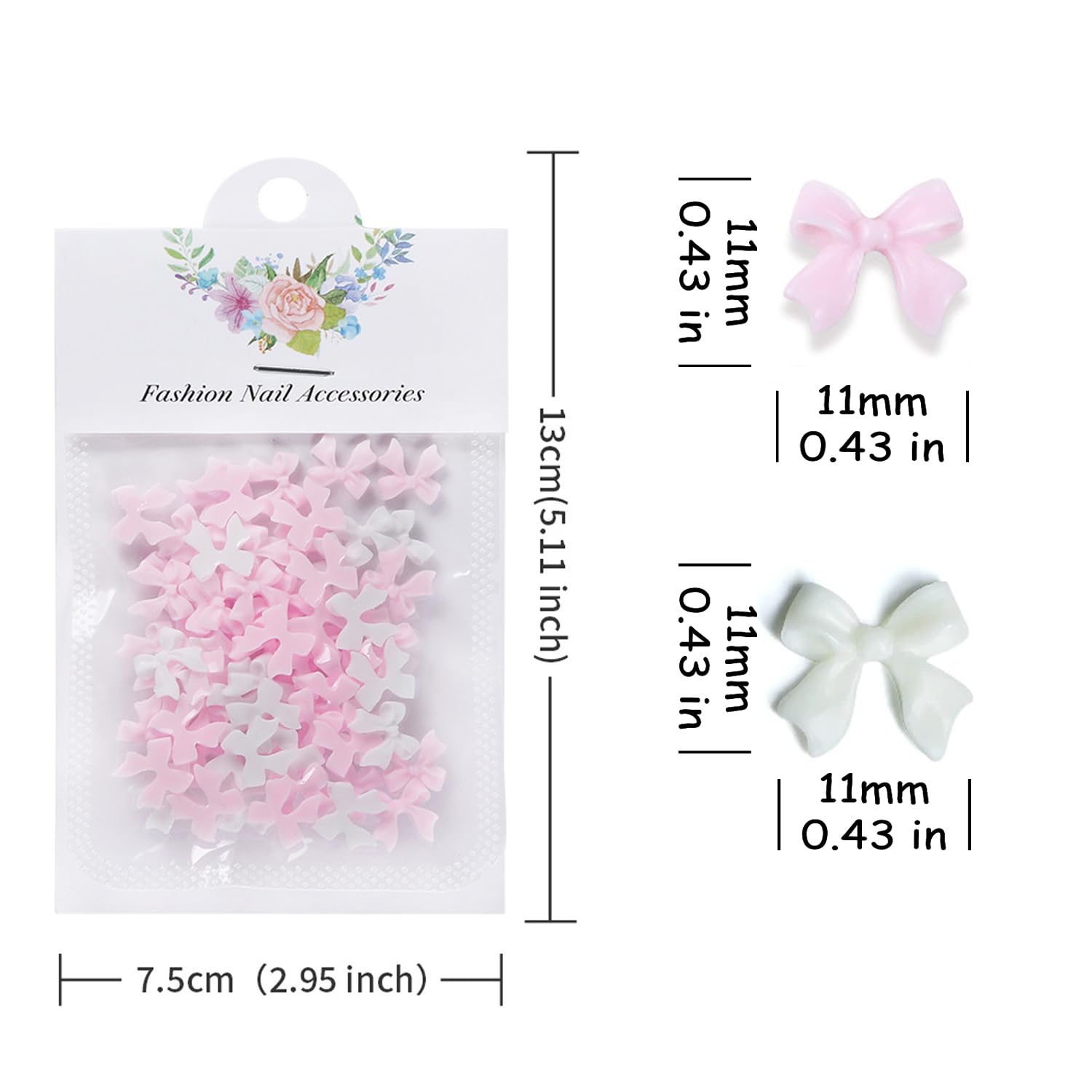 50Pcs 3D Nail Bows Charms - Pink & White Resin Bowknot Nail Art Decorations for Women, DIY Nail Design Supplies, Perfect for Manicures, Parties & Special Occasions