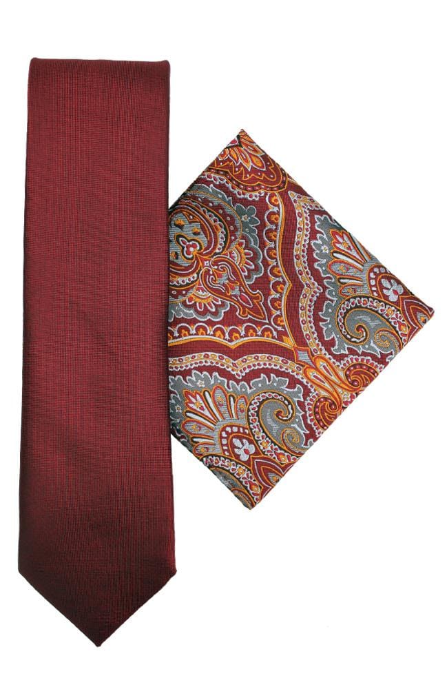 L.A. Smith Polyester Wine Paisley Necktie and Pocket Square Set - Perfect for Weddings, Business Meetings & Formal Events