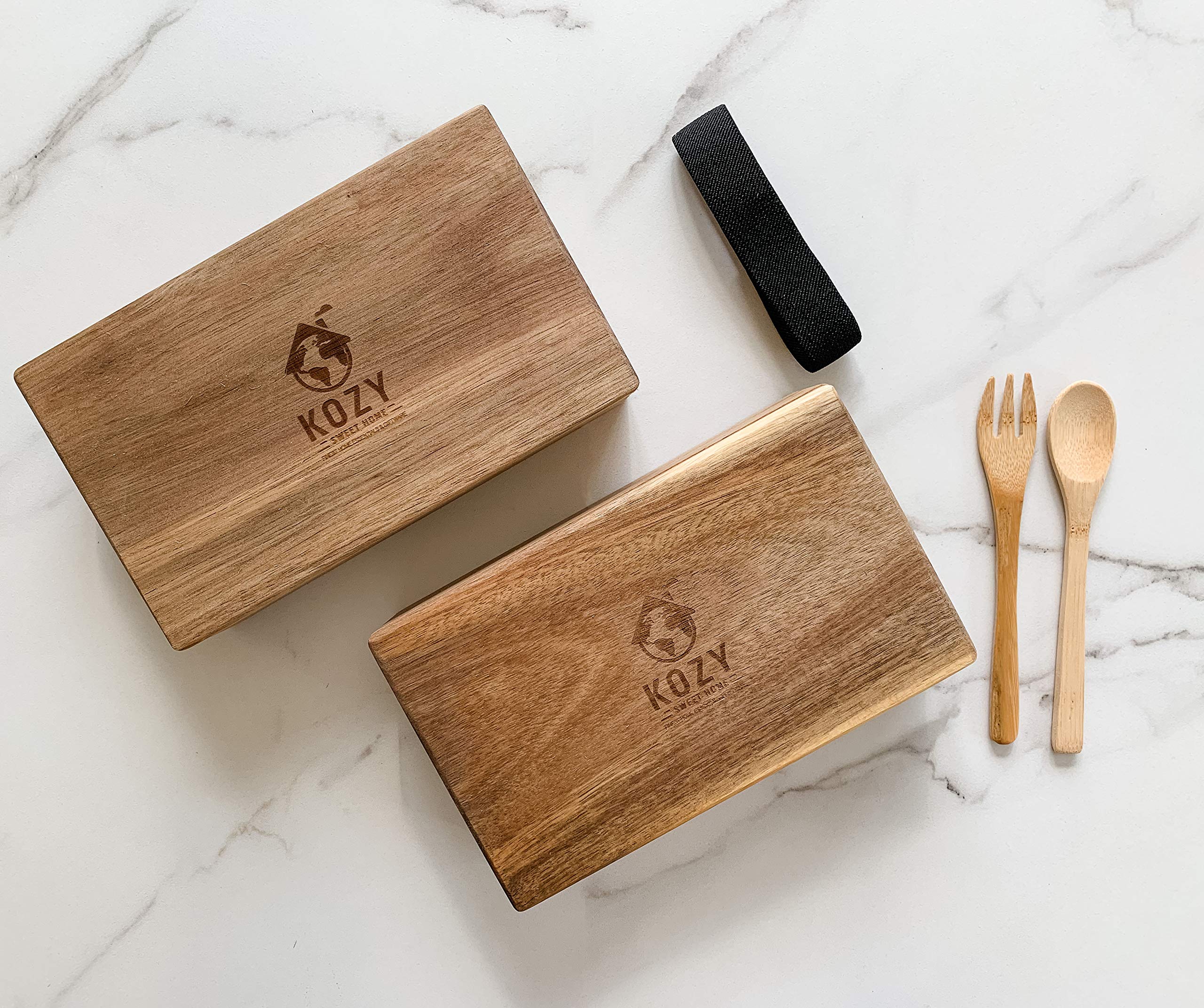 Japanese Style Natural Wooden Lunch Box - 100% Handmade Portable Bento Box with Fork & Spoon | Eco-Friendly Food Container for Office, School, Picnic, Hiking & Camping | Perfect for Meal Prep & Outdoor Dining