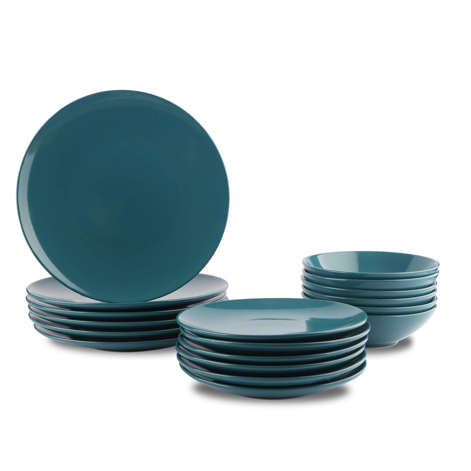 Amazon Basics 18-Piece Stoneware Dinnerware Set - Deep Teal, Service for 6 | Durable Porcelain Plates, Bowls & Mugs | Perfect for Family Dinners, Parties & Everyday Use