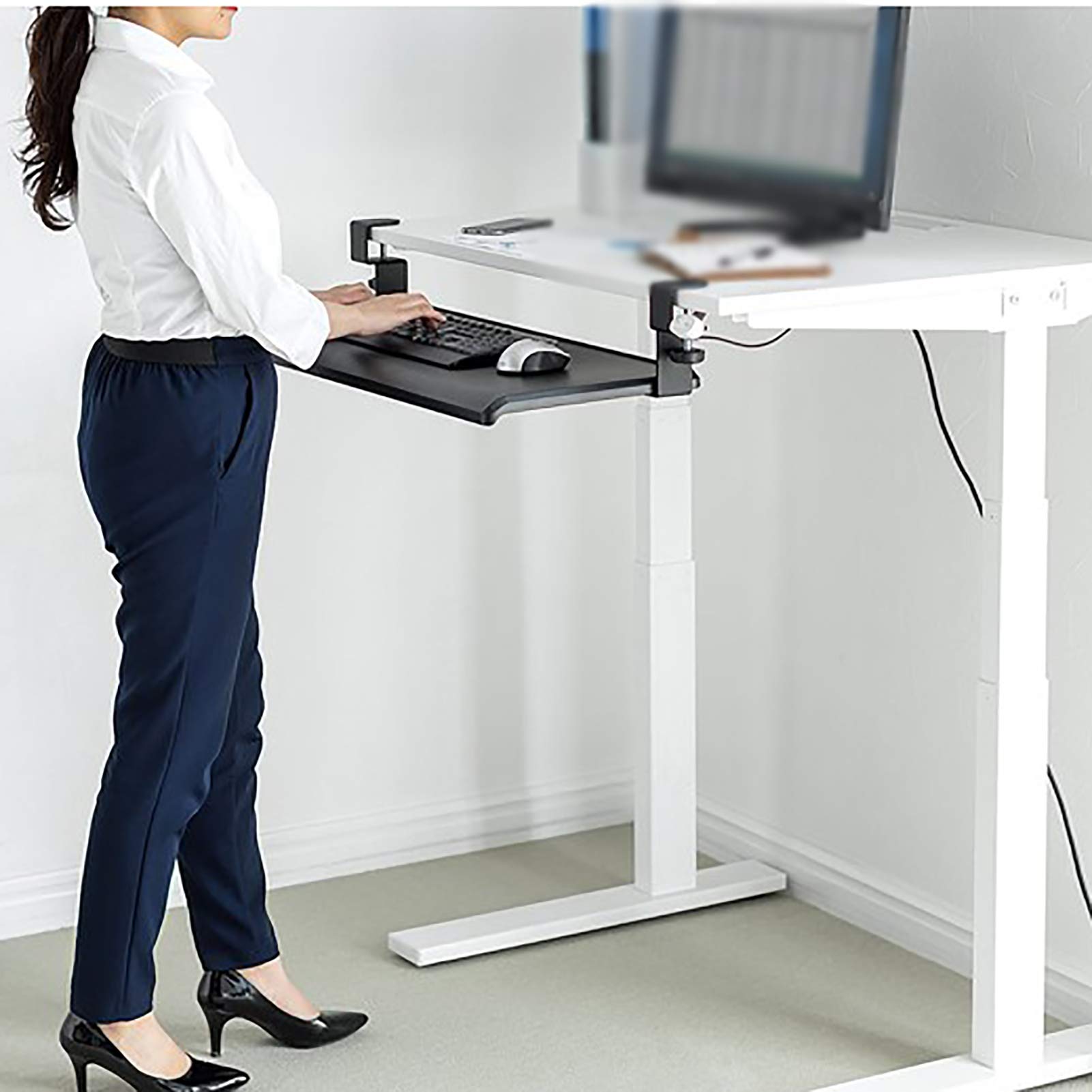 Ergonomic Under Desk Keyboard Tray with Clamp & Smooth Sliding Mechanism - Adjustable Height for Typing, Gaming & Office Work - Perfect for Home Office, Gaming Setup & Workspace Organization