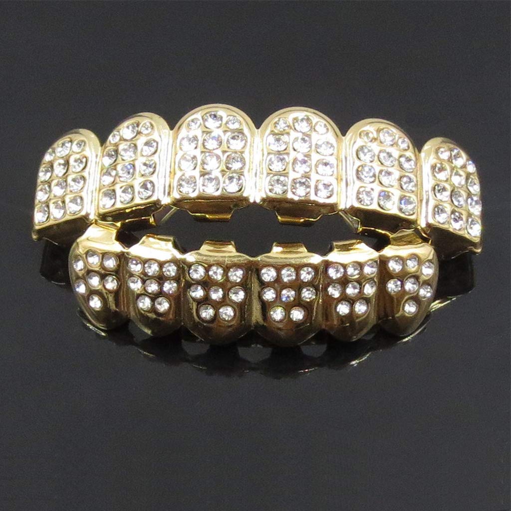 Stylish Gold & Silver Teeth Grillz Set for Men & Women - Top & Bottom Bling Jewelry for Hip Hop Fashion & Party Wear