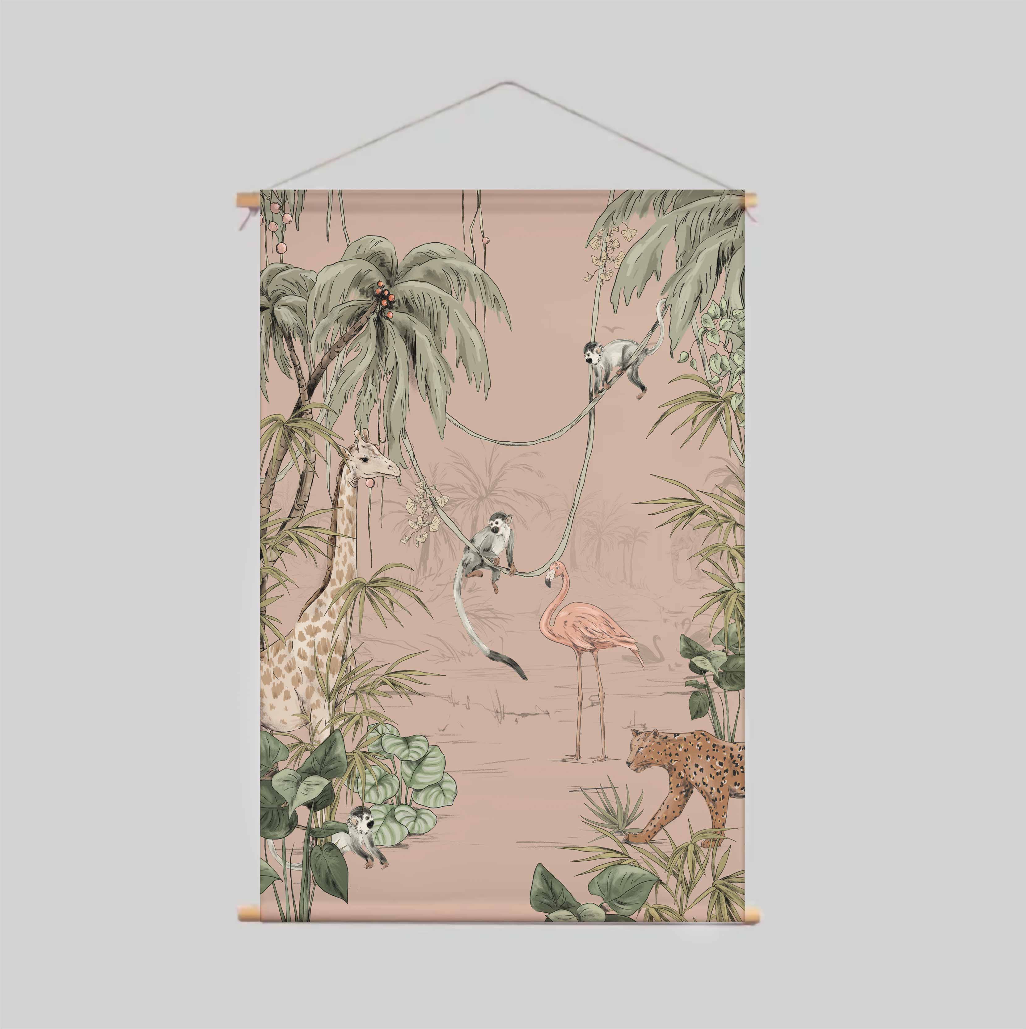 JUNGLE JAZZ Textile Poster in Dusty Blush - Vintage Inspired Wall Art for Boho Bedroom & Living Room Decor