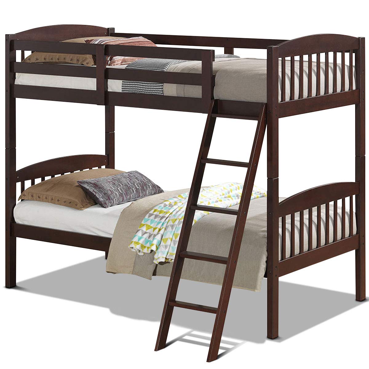 Espresso Twin Bunk Bed with Ladder - Space Saving Wooden Bunk Bed for Kids, Teens & Guest Rooms - Perfect for Small Bedrooms, Dorms & Vacation Homes