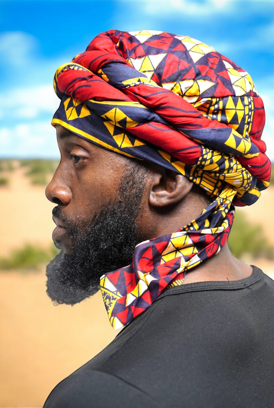 Dupsie's African Print Diamond Jalabia Pre-Wrapped Turban for Men - DPH2687PT - Perfect for Cultural Events, Weddings & Special Occasions