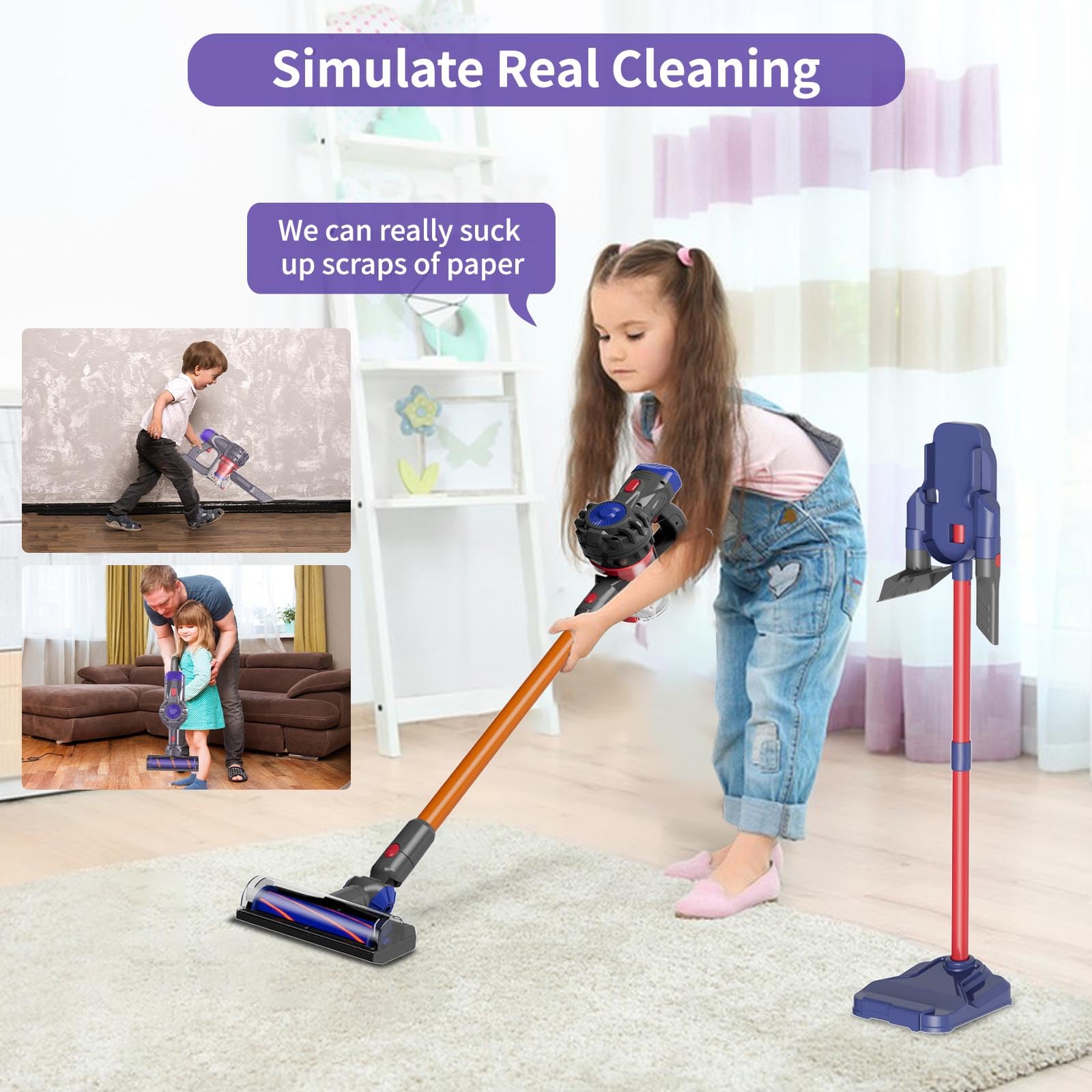 Kids Cordless Toy Vacuum Cleaner with Real Suction & Attachments - Fun Pretend Play Housekeeping Set for Toddlers Age 3+ | Perfect for Early Learning & Indoor Cleaning Games