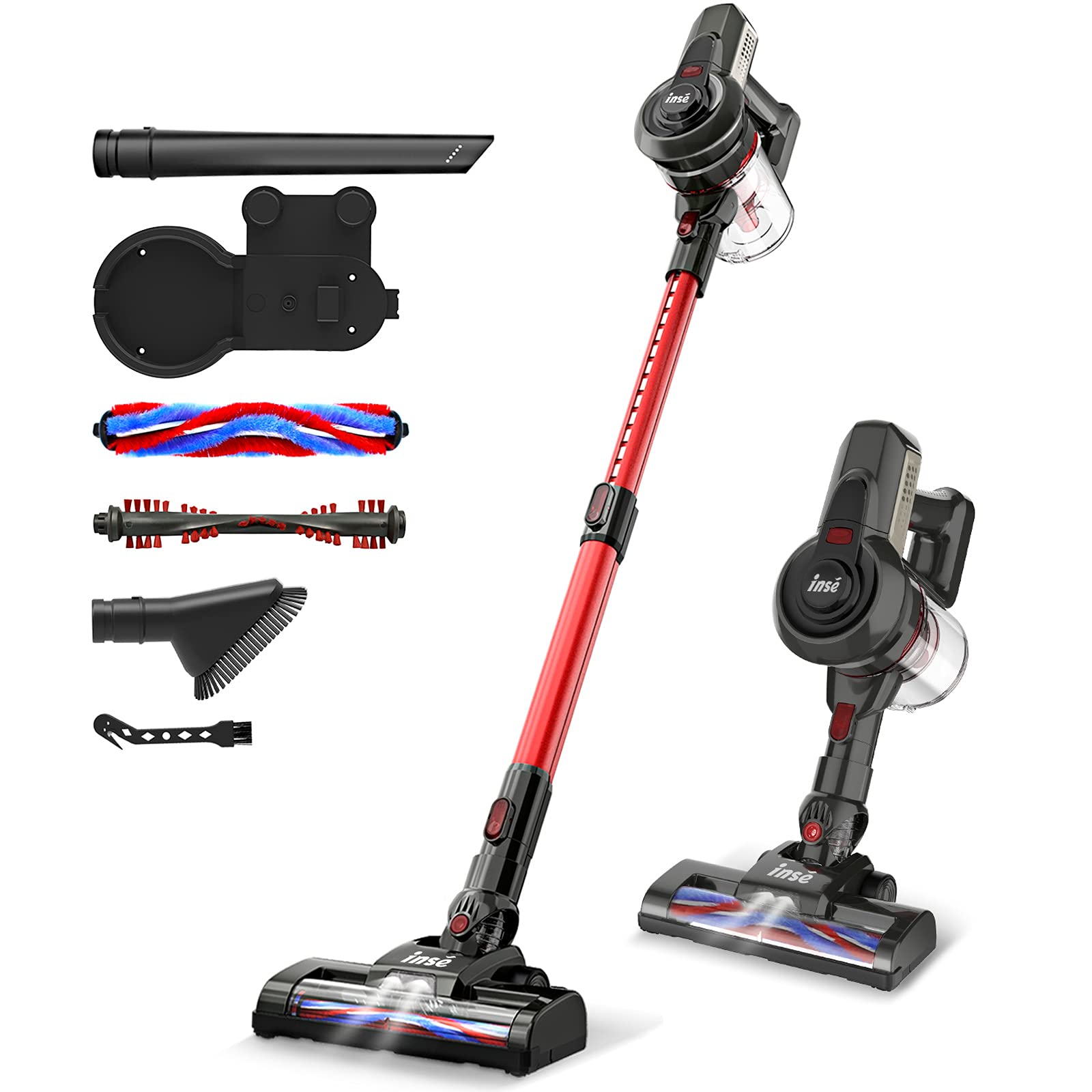INSE Cordless Vacuum Cleaner - 12KPa Powerful Suction, 160W Motor, 4-in-1 Lightweight Stick & Handheld Vacuum for Hard Floors, Carpets, Pet Hair - Rechargeable Home Cleaning for Living Room, Bedroom, Car Interior (Model N6)
