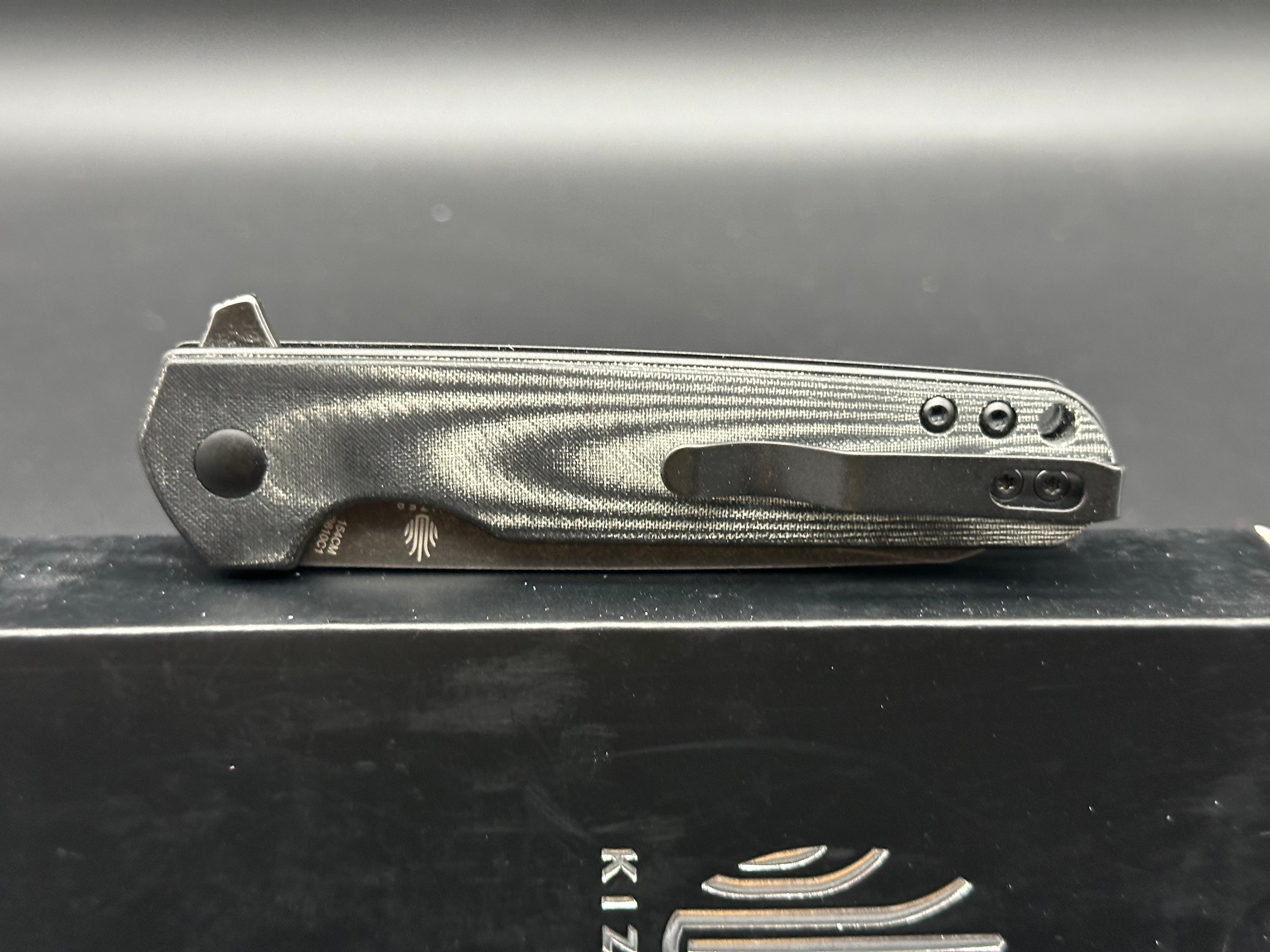 Kizer Azo LP Liner Lock Folding Pocket Knife - Black Micarta Handle, 154CM Steel Blade with Black Stonewash Finish (3.43