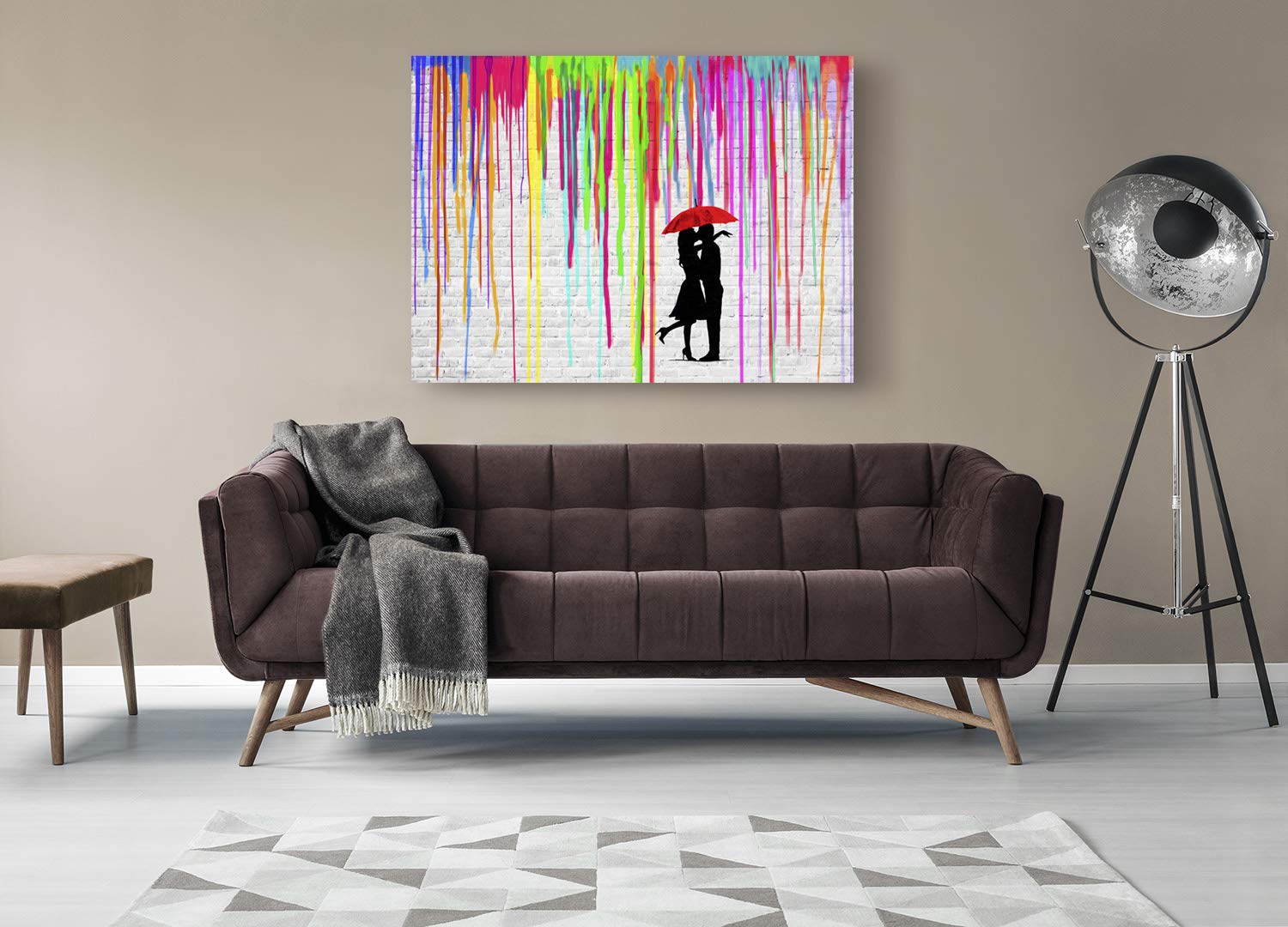 Masterfunk Collective Graffiti & Street Art Canvas Print - Romance in The Rain Wall Decor - 80x60 cm Modern Art for Living Room, Bedroom & Office