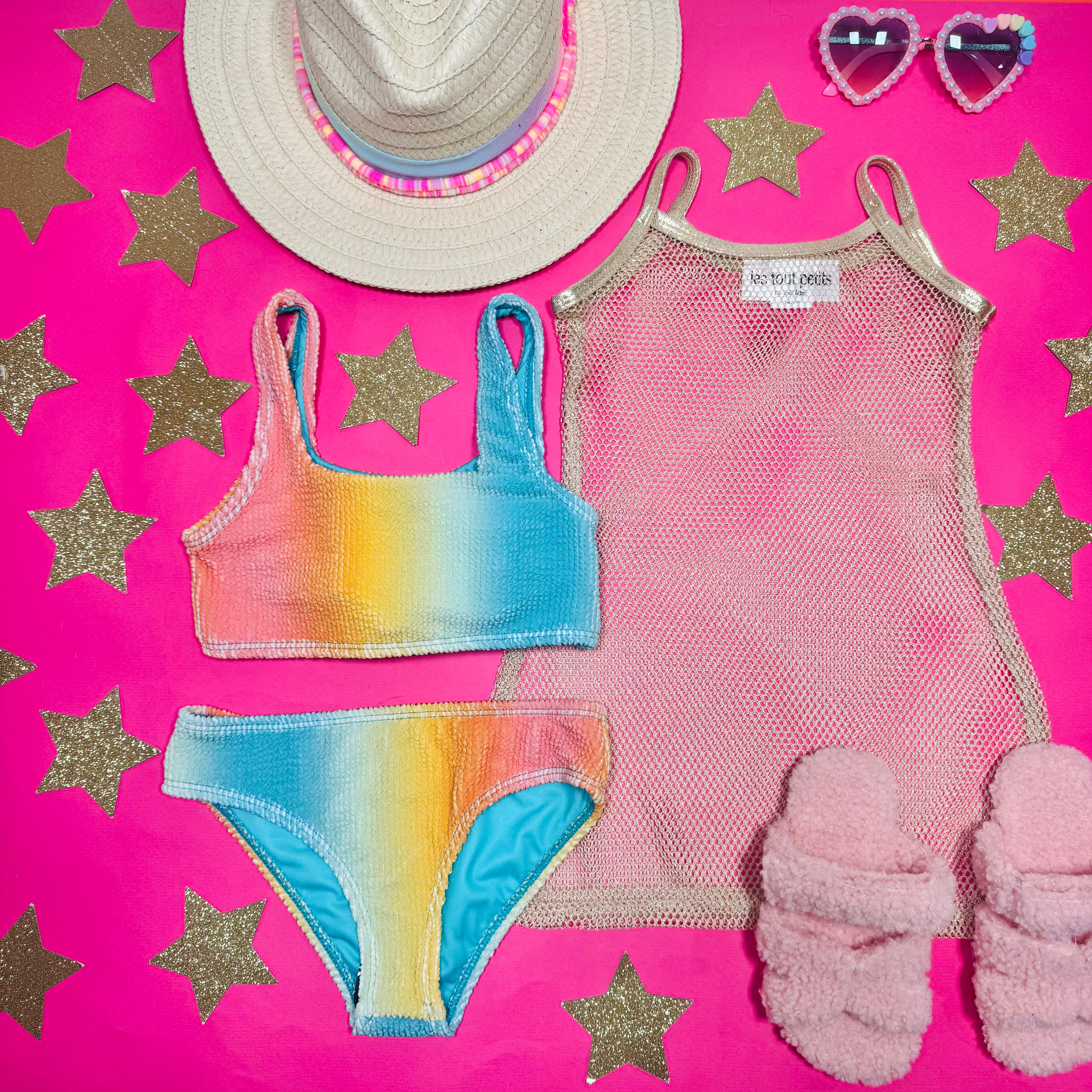 FAY Rainbow Two Piece Bikini Set - High Waisted Swimwear for Women, Summer Beach Vacation, Pool Party, Tropical Holiday