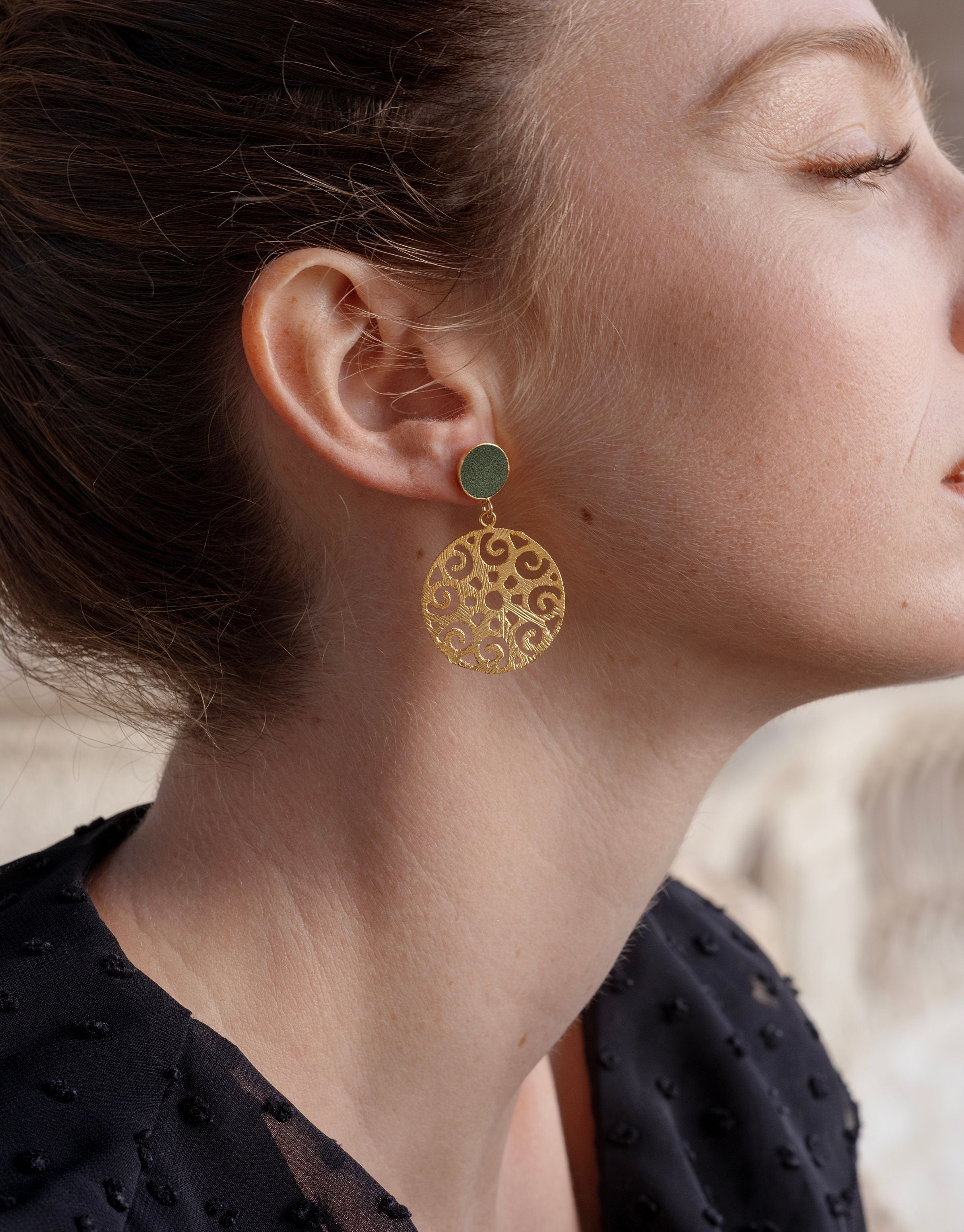 24ct Gold Plated Stud Earrings for Women - Dark Green Gemstone with Gold Finish | Elegant Jewelry Gift for Birthday, Anniversary & Special Occasions