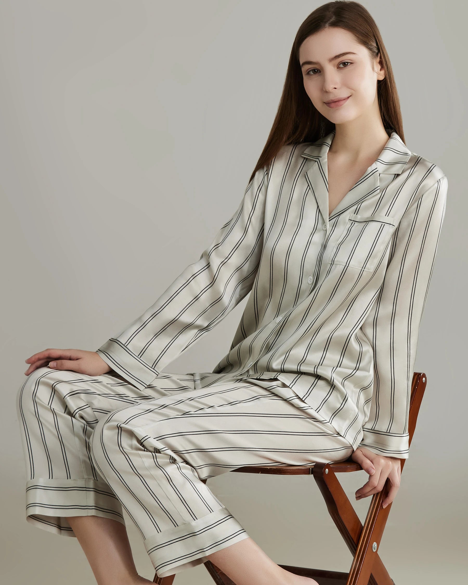 Classic Striped Silk Pajamas Set for Women - Soft & Comfortable Sleepwear - Perfect for Lounge, Sleep & Relaxation at Home