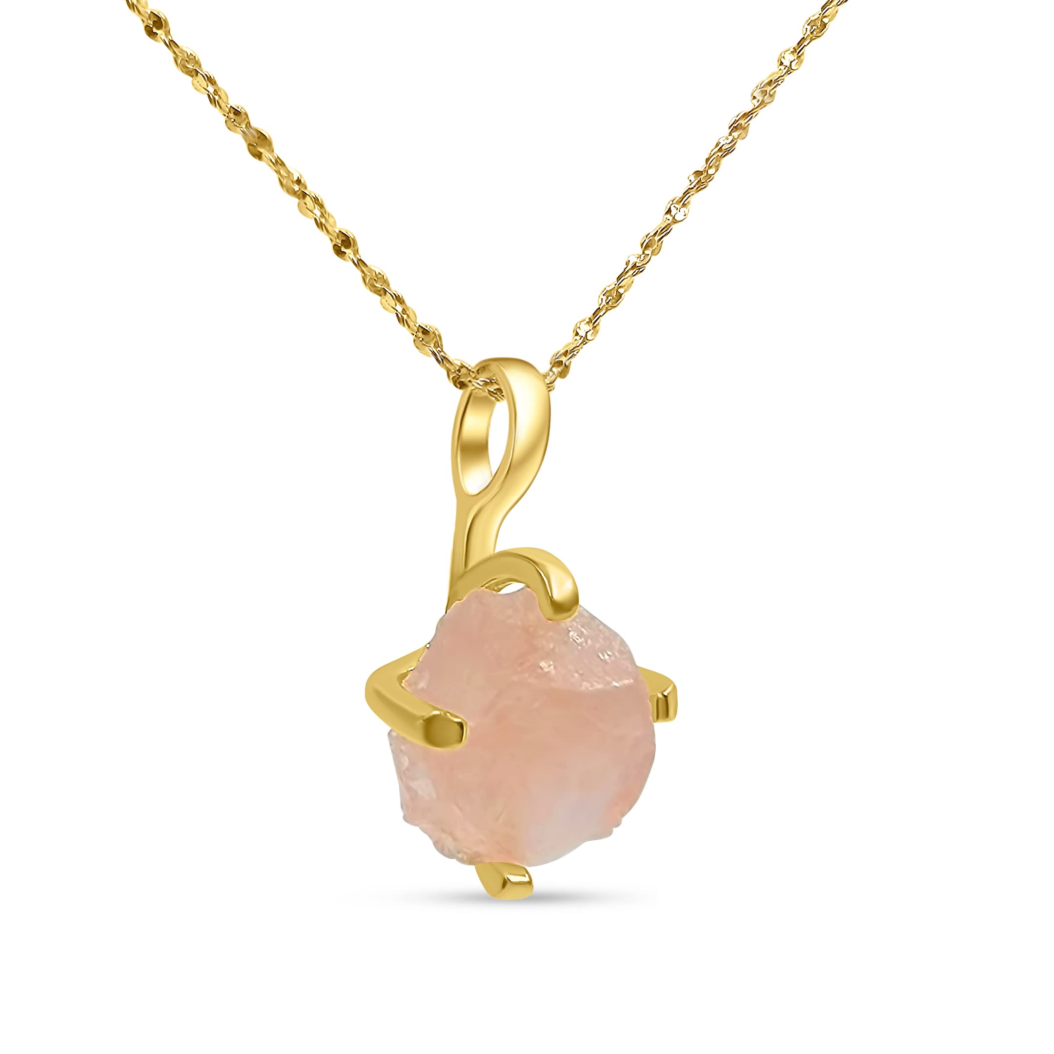 Natural Raw Rose Quartz Pendant Necklace - 925 Sterling Silver with Yellow Gold Overlay, Dainty Birthstone Jewelry Gift for Women | Elegant Solitaire Necklace for Everyday Wear, Special Occasions & Healing Crystal Jewelry