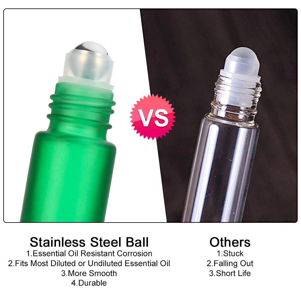 Tiopeia 8-Pack 10ml Essential Oil Roller Bottles - Frosted Glass Roll-On Bottles with Stainless Steel Balls for Aromatherapy, DIY Blends & Fragrance Oils | Perfect for Travel, Yoga, Massage & Stress Relief