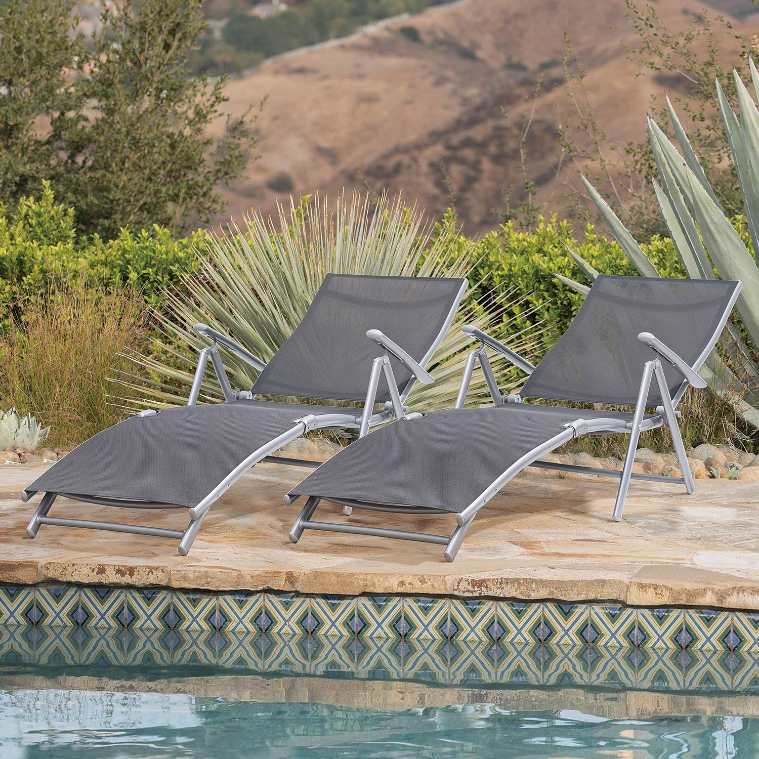 **Tuoze 2-Pack Adjustable Folding Recliner Chairs – Outdoor Chaise Lounge for Patio, Pool, Beach, Yard & Balcony – Foldable Tanning Sunbathing Chair (Grey) – Perfect for Relaxing, Lounging & Sunbathing**