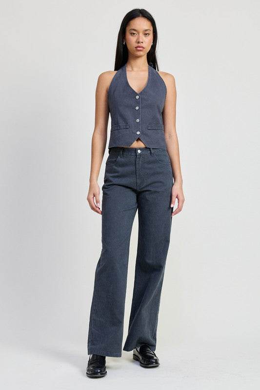 Women's Stylish Button-Up Halter Neck Top - Casual Summer Blouse for Beach, Party & Date Night Outfits