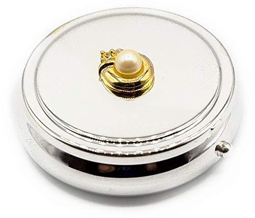 Silver Circle Pearl Purse-Shaped Pill Box - Portable Travel Medicine Organizer with Large Compartment | Perfect for Daily Medication, Travel Essentials & Jewelry Storage