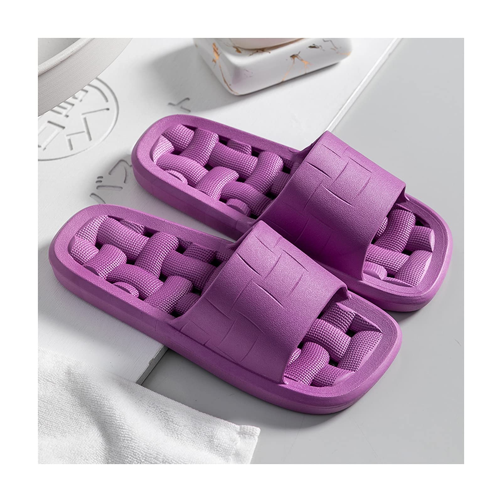 Quick-Dry Anti-Slip Shower Sandals for Men & Women - Open Toe Bath Slippers with Drainage Holes for Indoor/Outdoor Use - Comfortable Home, Pool, Beach & Gym Flip Flops (Purple, Size 40-41)