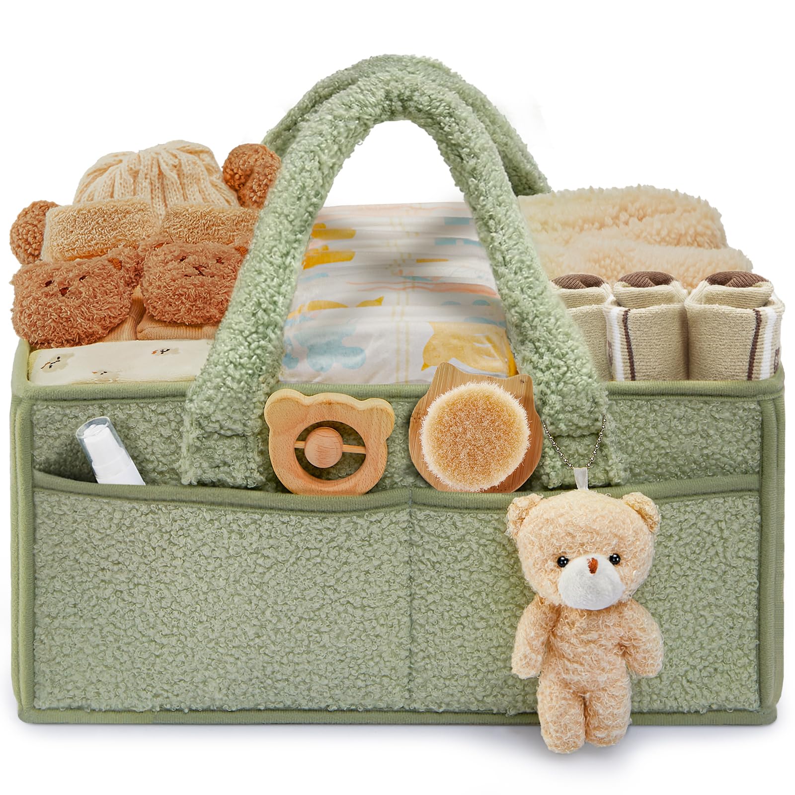 FIDOSTRIBE™ Portable Baby Diaper Caddy Organizer with Handle - Large Capacity Diaper Storage for Changing Table, Nursery, Travel & Car - Perfect Diaper Bag Alternative (Green) | Ideal for Home, Daycare & On-the-Go Parents
