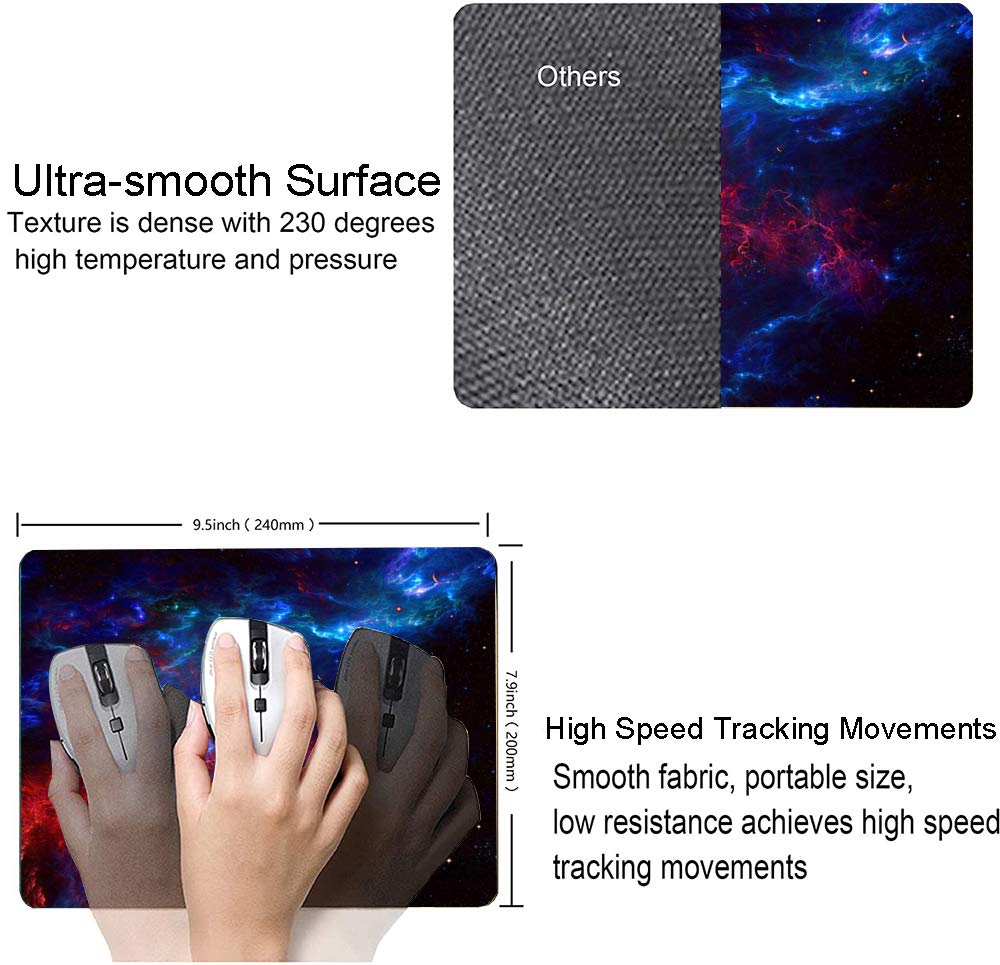 Galaxy Starry Night Mouse Pad with Red & Blue Nebula Design - Non-Slip Rubber Base, Waterproof Computer Mouse Mat for Office, Gaming & Home Use - Perfect for Men, Women & Kids (9.5