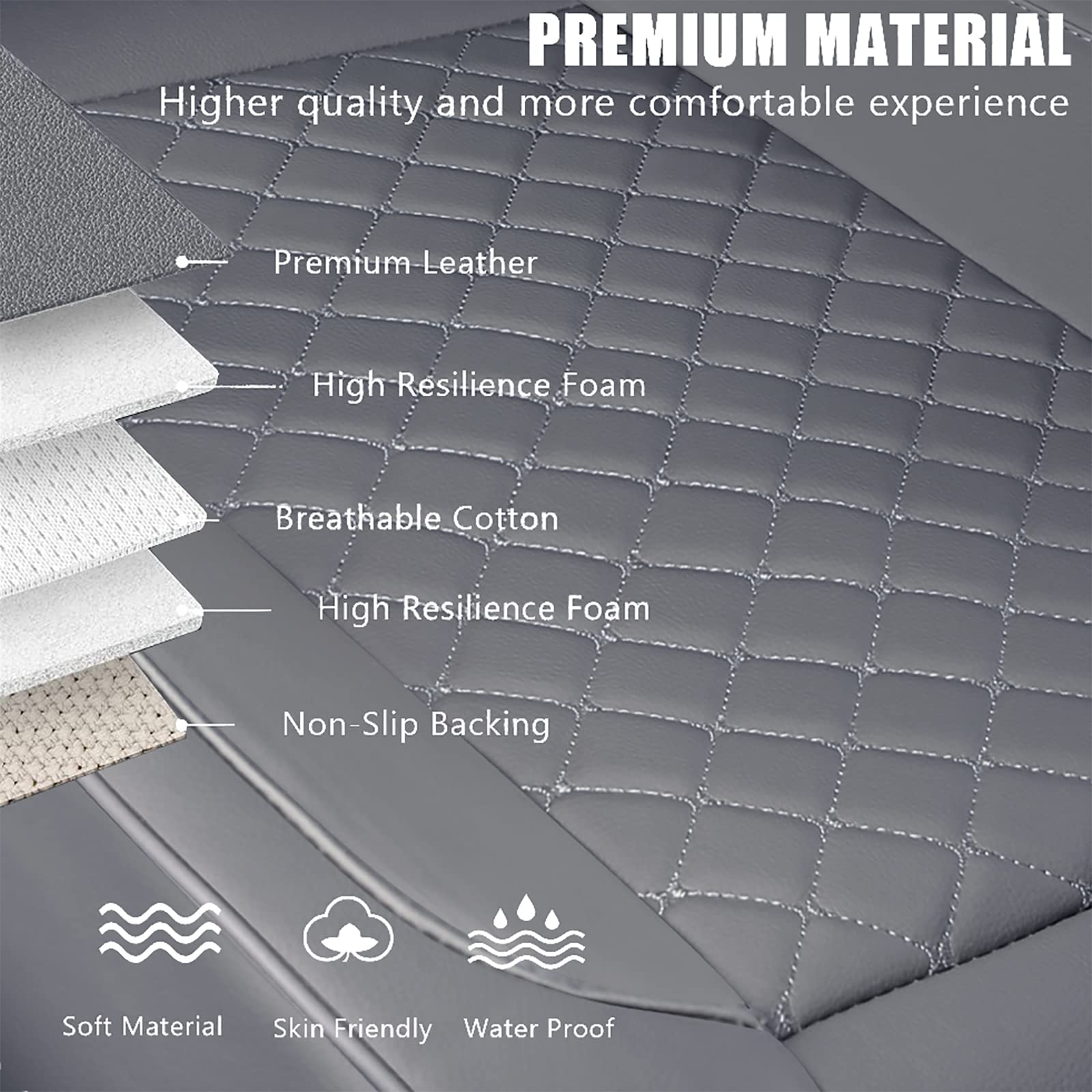 Premium PU Leather Car Seat Covers - Universal Fit for 95% Vehicles, Rear Seat Protector Pads with Non-Slip Bottom (Grey) - Perfect for Family Cars, SUVs & Long Road Trips