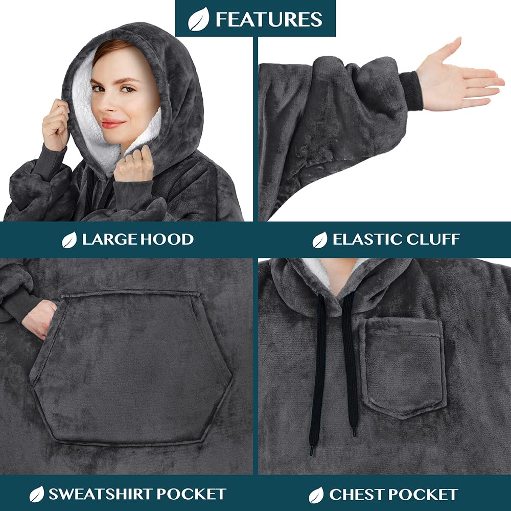 PAVILIA Women's Sherpa Wearable Blanket Hoodie - Oversized Cozy Hooded Sweatshirt for Men & Women | Perfect for Lounging, Movie Nights & Outdoor Camping