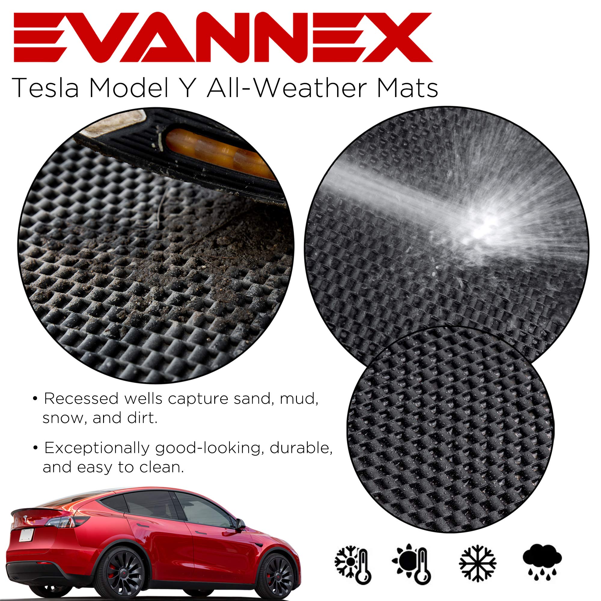 Premium EVANNEX All-Weather Floor Mats for Tesla Model Y - Heavy Duty Complete Set - Perfect for Road Trips, Daily Commutes & Outdoor Adventures