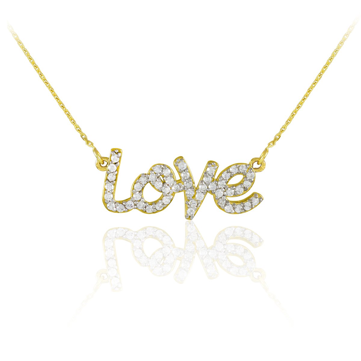 14K Gold Love Script CZ Pendant Necklace for Women - Elegant Cubic Zirconia Jewelry Gift for Valentine's Day, Anniversary & Special Occasions