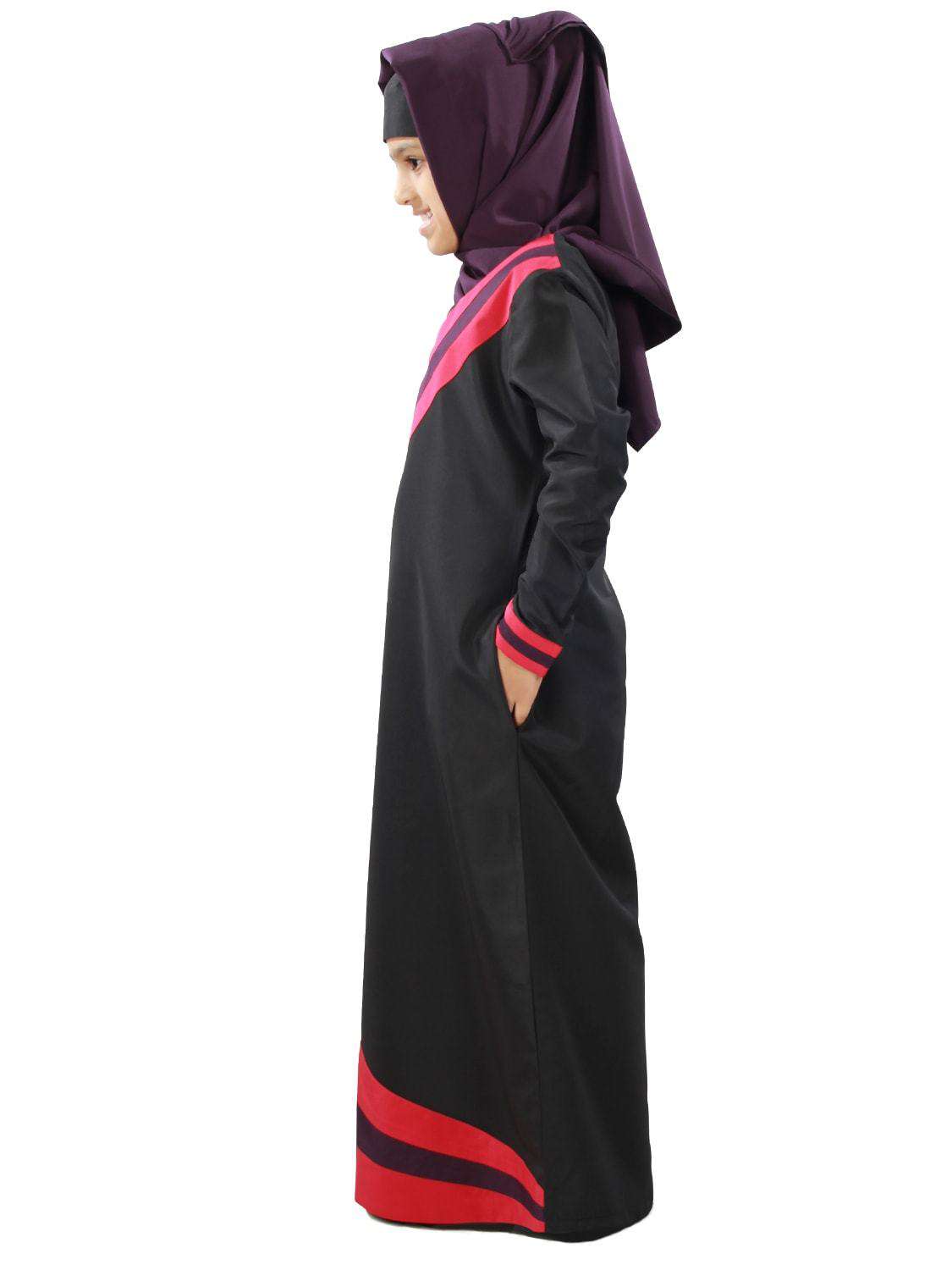 Shimah Black Kid's Abaya Dress - Islamic Prayer Dress for Girls - Perfect for Eid, Mosque & Special Occasions