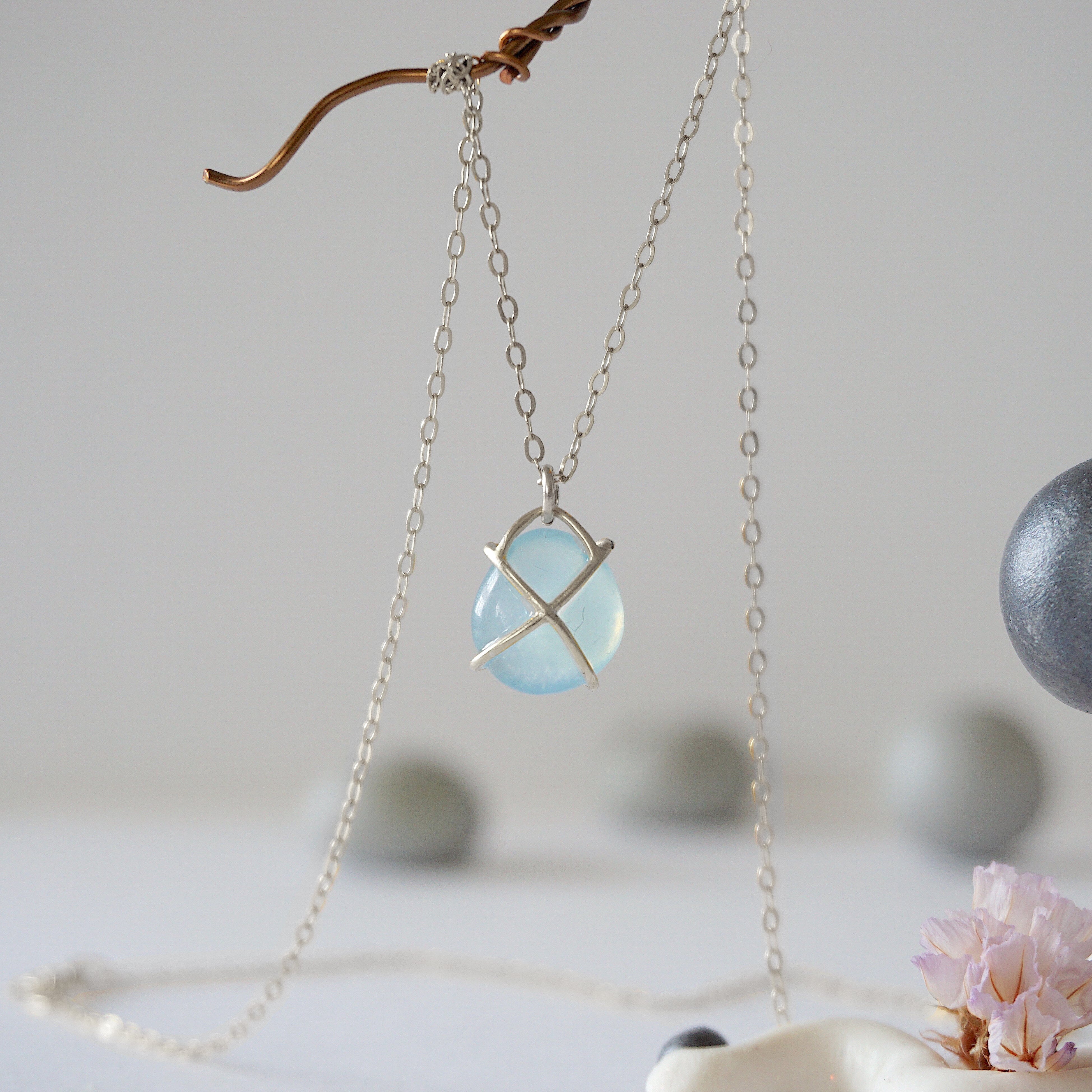 Aquamarine Necklace for Women - Sterling Silver Huggie Charm Necklace with Elegant Pendant - Perfect for Gifts, Weddings & Everyday Wear