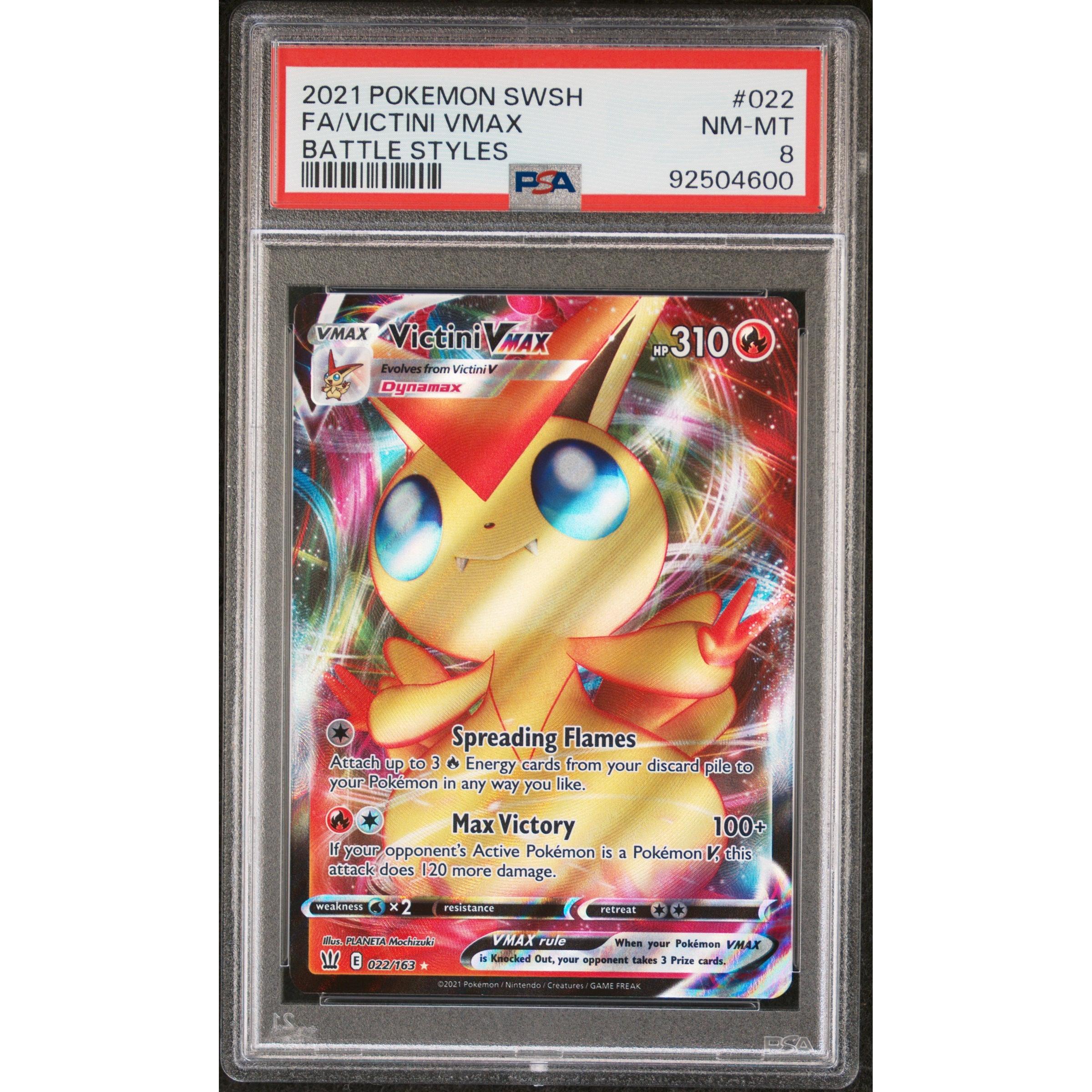 2021 Pokemon Battle Styles Victini VMAX 022/163 PSA 8 Graded Card - Collectible Trading Card Game for Battles & Display