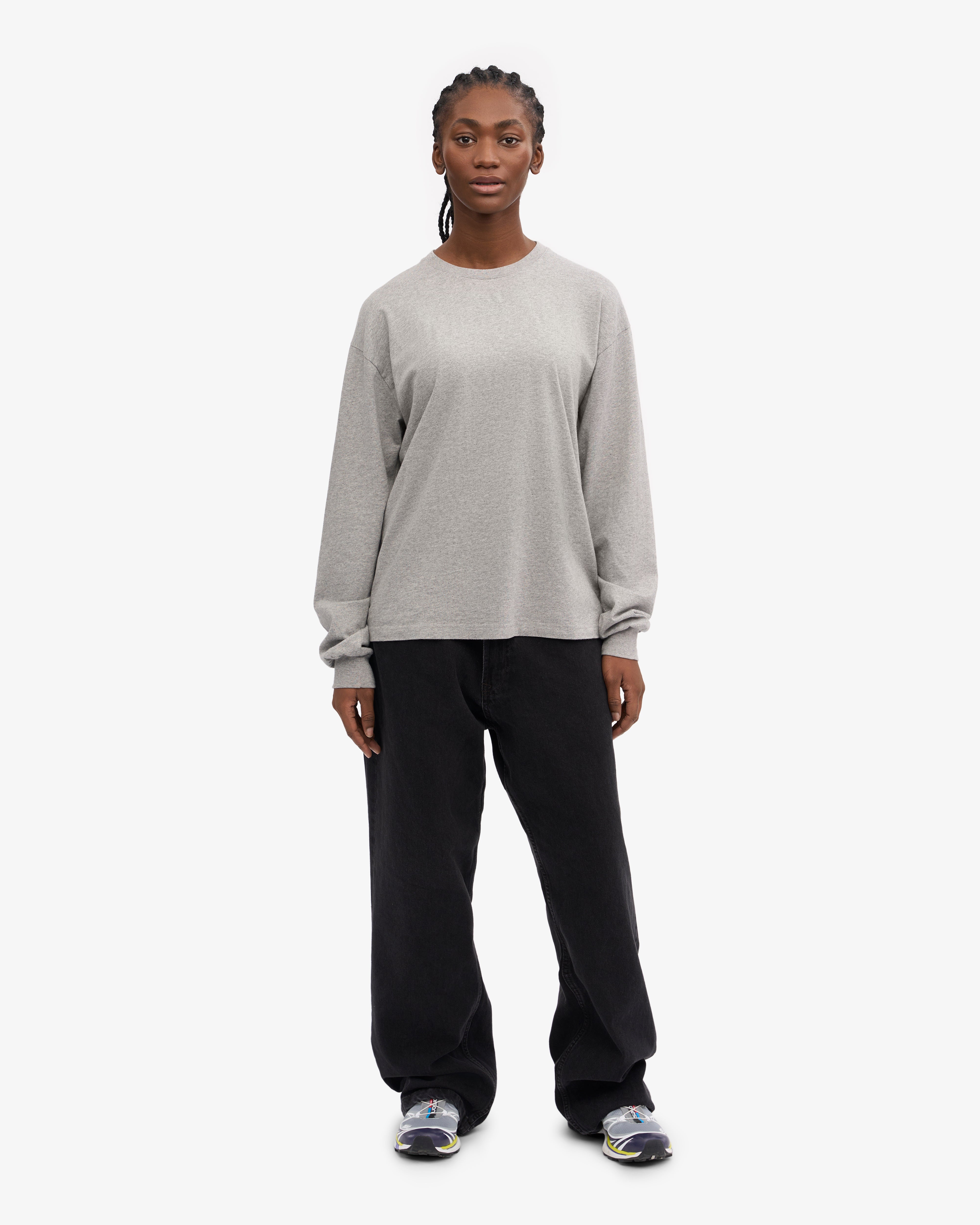 Oversized Organic Long Sleeve T-Shirt for Women - Soft Heather Grey Cotton Tee - Casual Loungewear & Streetwear Fashion