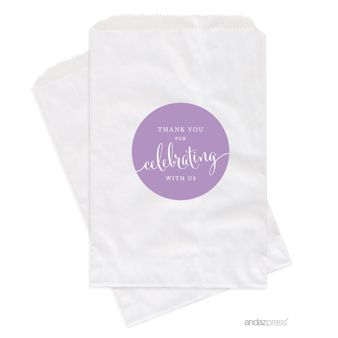 Andaz Press 20-Pack Lavender Dessert Table Party Favor Bags - Perfect for Wedding, Baby Shower, Graduation & Candy Buffet - Thank You for Celebrating With Us - Elegant Treat Bags for Special Occasions & Gift Giving