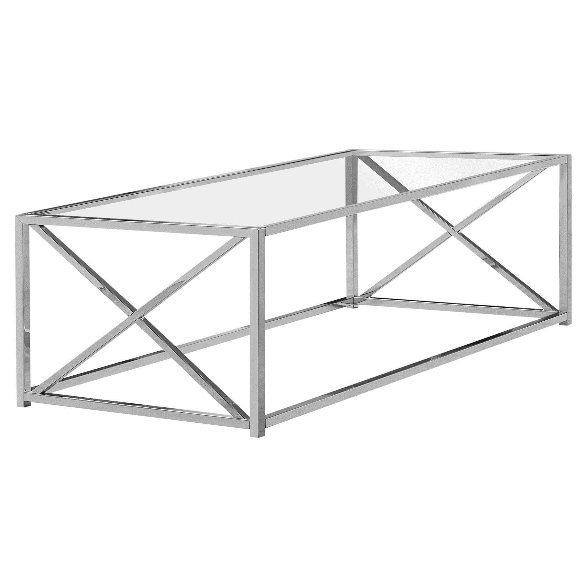 Modern Chrome Metal & Tempered Glass Coffee Table - 44
