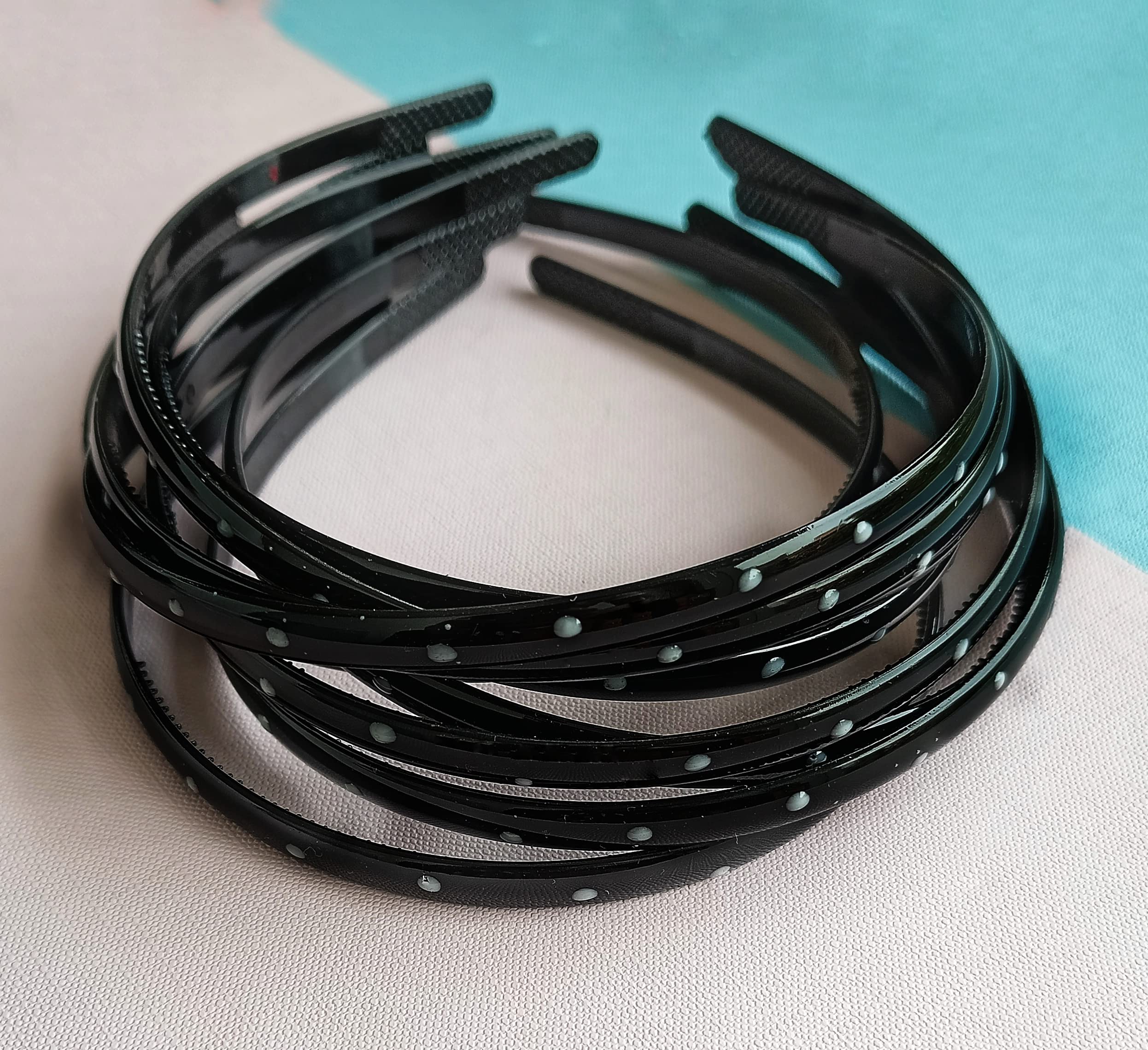 RedChimes Black 8mm Wide Plastic Teeth Comb Shine Hair Bands for Women & Girls - 12 Pack Hair Accessories for School, Work, and Everyday Styling