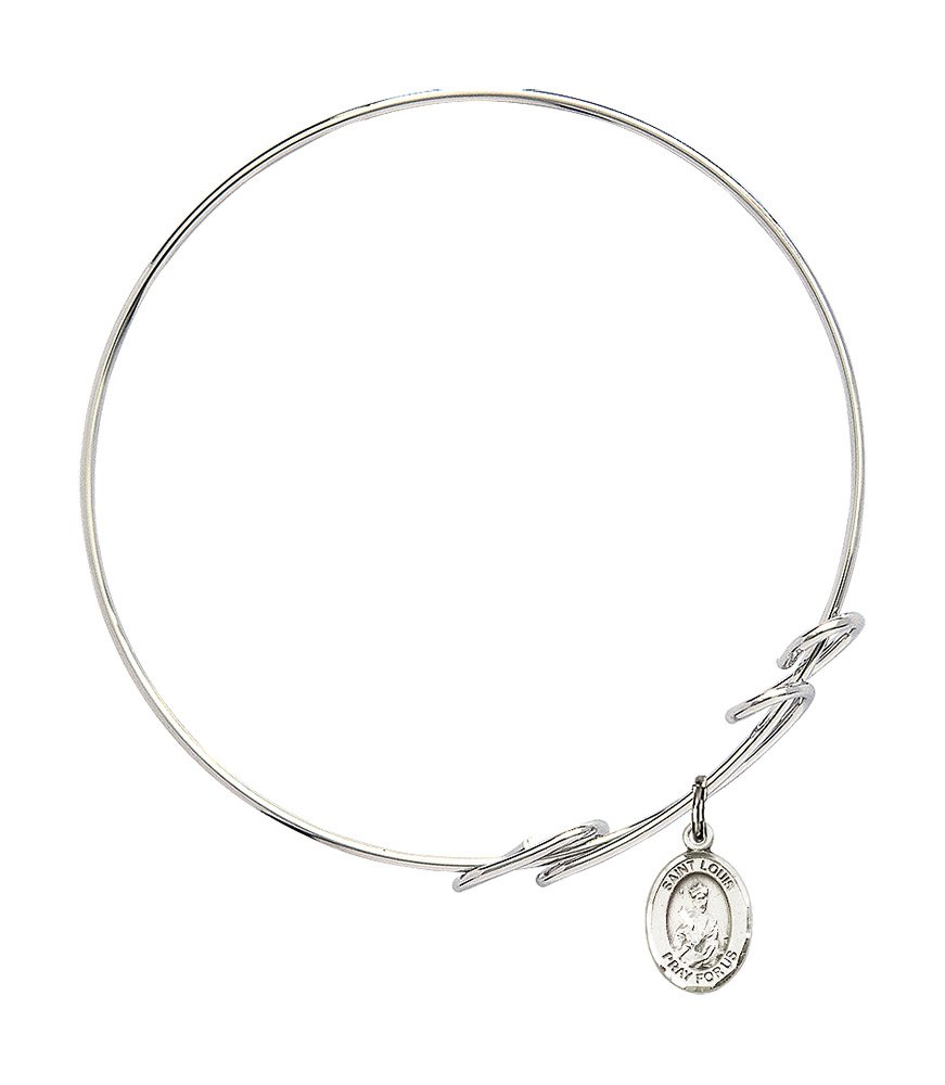 Sterling Silver Round Double Loop Bangle Bracelet with St. Louis Charm - Elegant Jewelry for Women, Perfect for Gifts, Parties & Everyday Wear