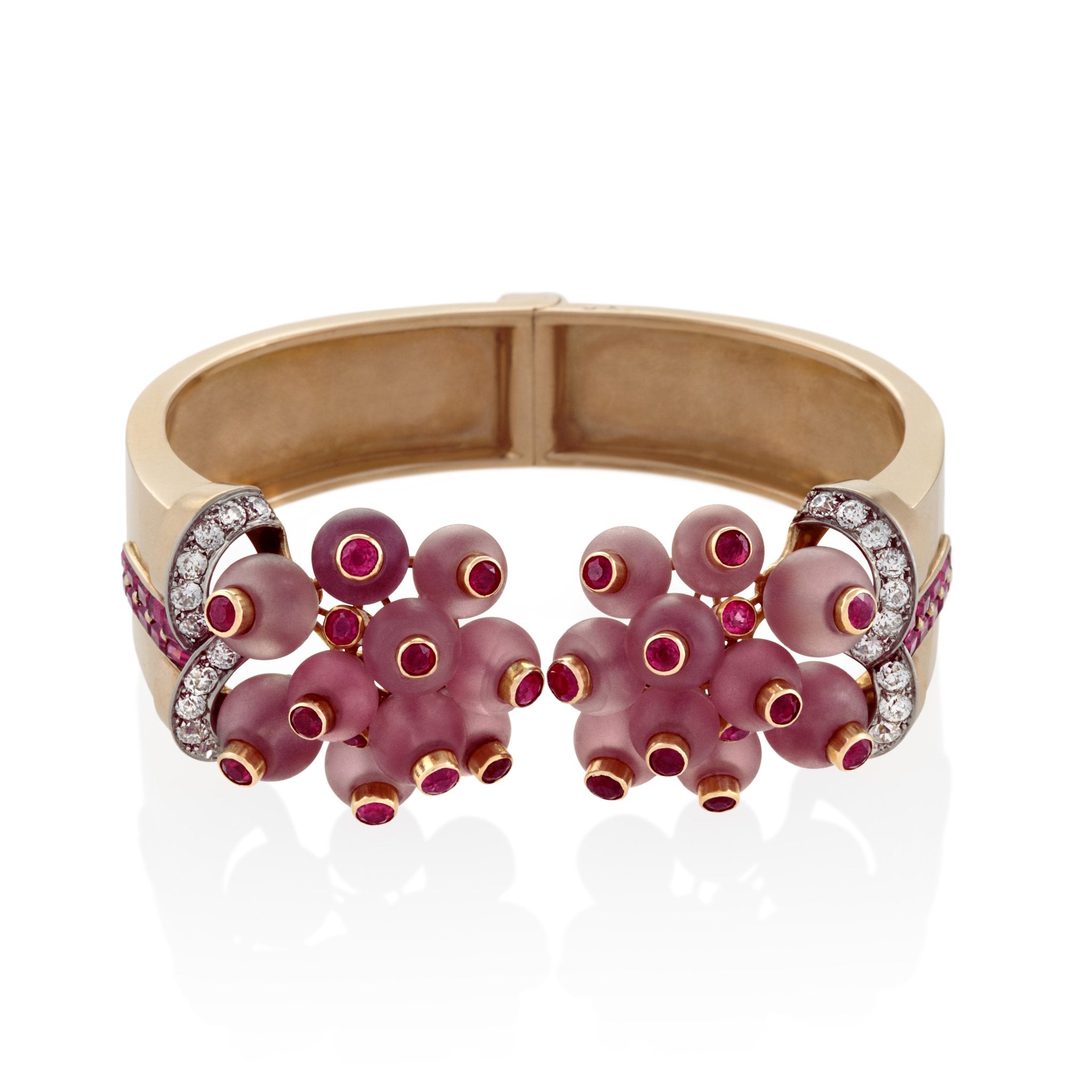 Georges Verger Rose Quartz & Ruby Cuff Bracelet - Elegant Crystal Healing Jewelry for Women - Perfect for Meditation, Yoga & Spiritual Gifts