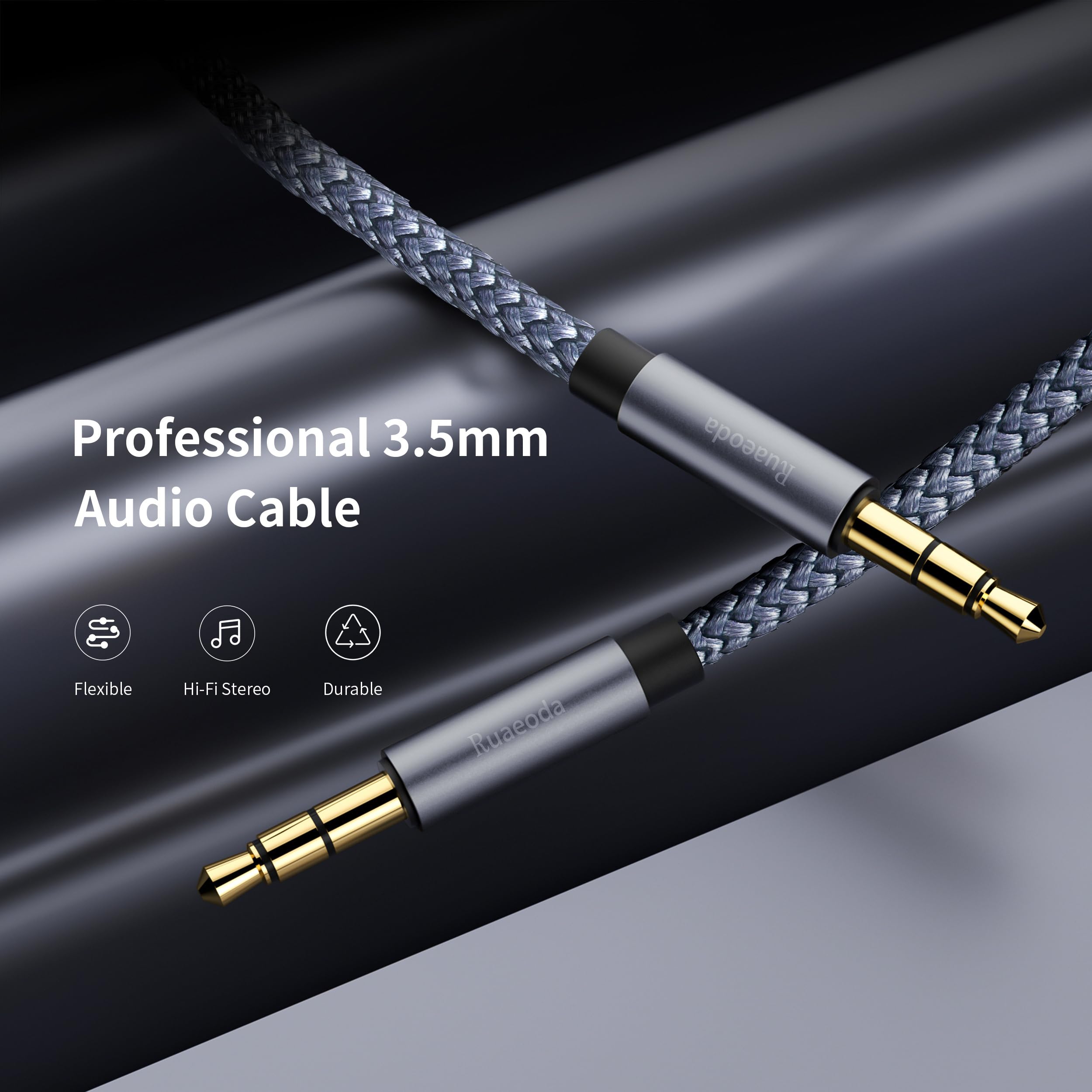 20ft 3.5mm Male to Male Stereo Audio Cable, Hi-Fi Nylon Braided Aux Cord for Headphones, Car Stereos, Home Speakers, Tablets, and Portable Devices