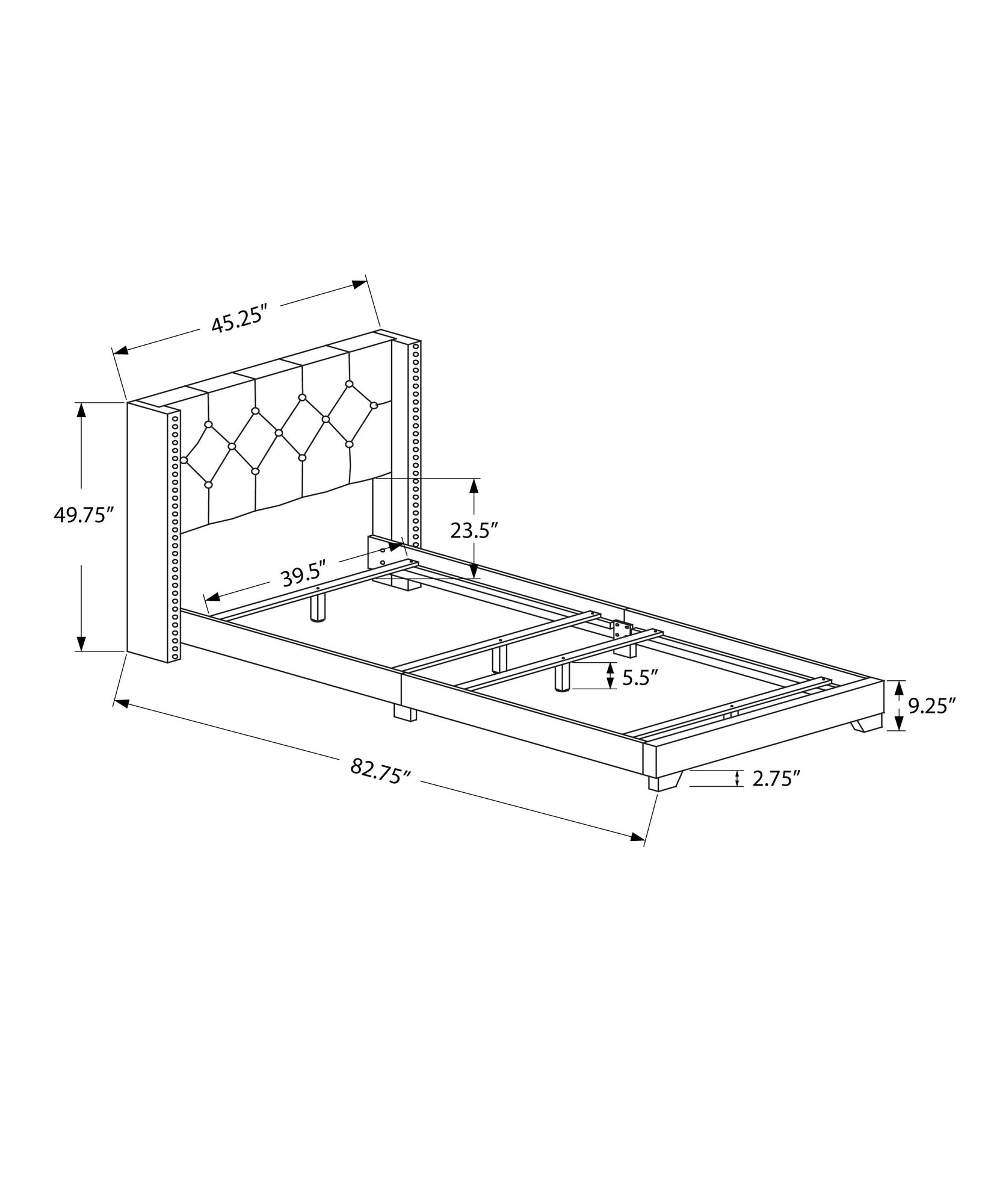 Twin Size Bed Frame with Grey Linen Upholstery and Chrome Trim - Perfect for Modern Bedrooms, Guest Rooms, and Small Spaces
