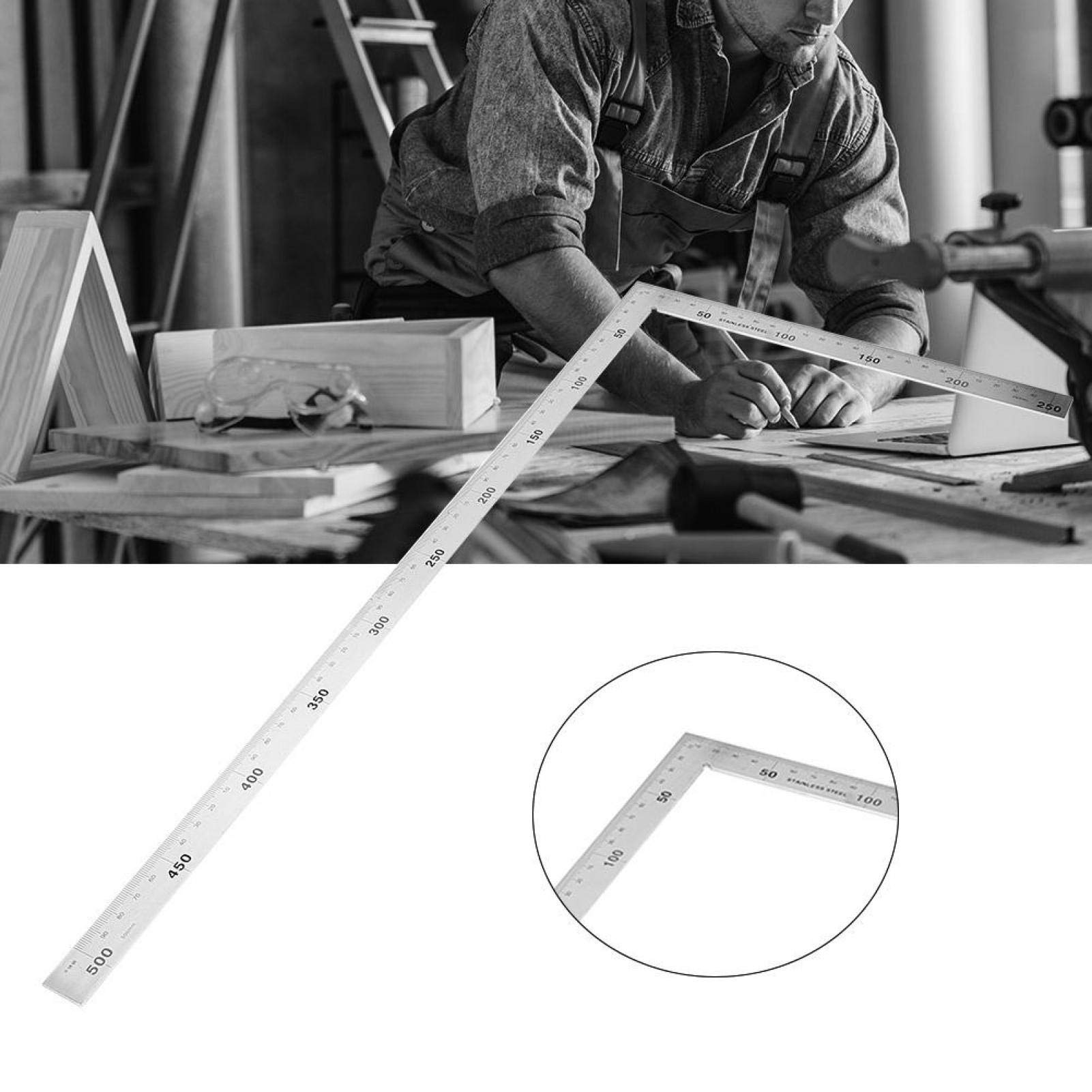 90 Degree Stainless Steel Angle Ruler - 500mm x 250mm Precision Measuring Tool for Woodworking, Metalworking & DIY Projects | Perfect for Framing, Cabinetry & Layout Work