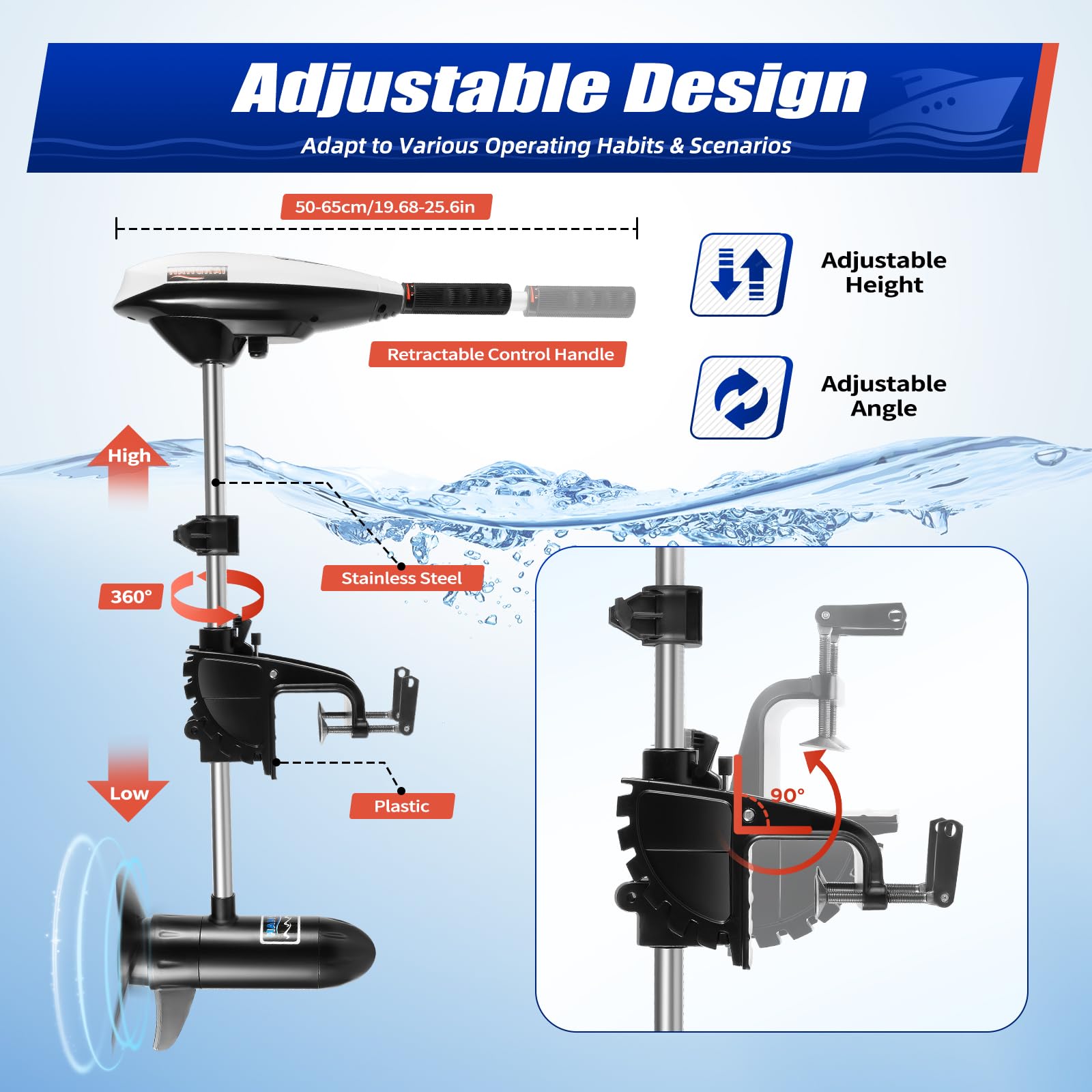 65LB Saltwater Trolling Motor - Heavy Duty Beam Mount for Fishing Boats