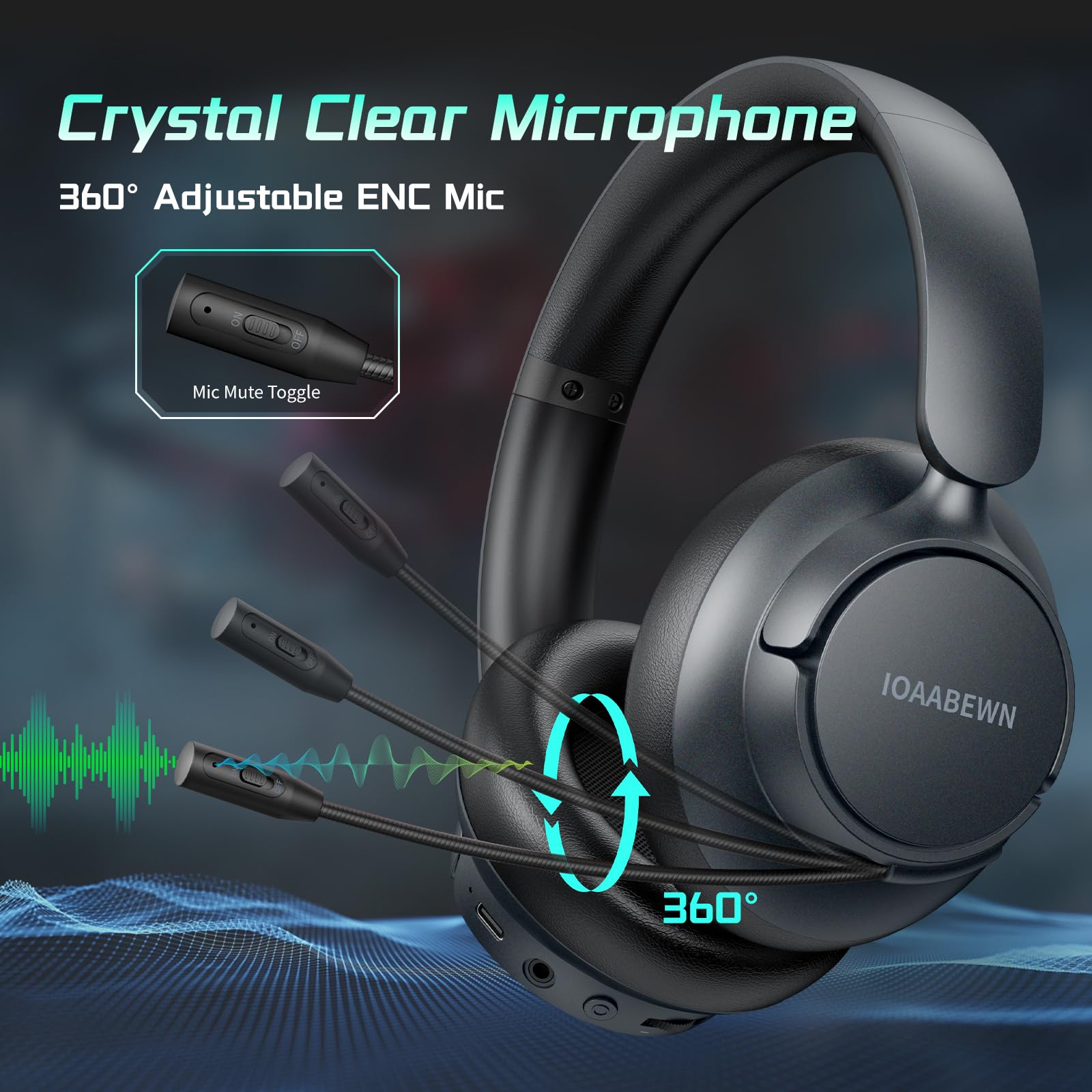 Wireless Gaming Headset for PS5, PS4, PC - 55H Battery Life, Bluetooth 5.3, Noise-Cancelling Mic, 2.4GHz USB Dongle - Compatible with Nintendo Switch - Black - Perfect for Competitive Gaming & Late-Night Sessions